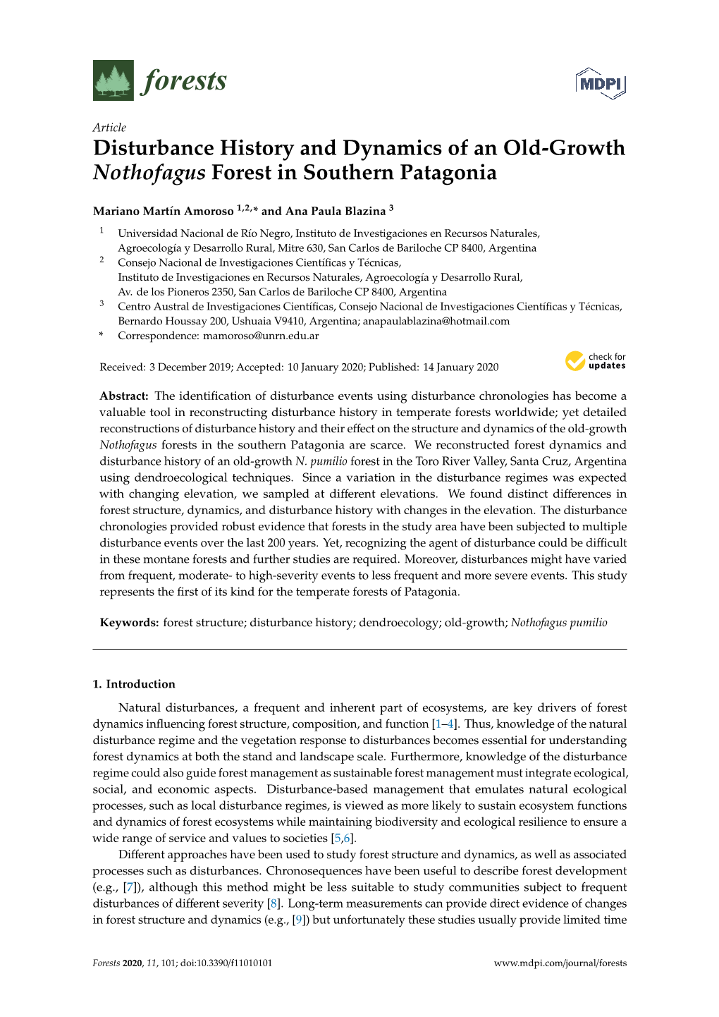 Disturbance History and Dynamics of an Old-Growth Nothofagus Forest in Southern Patagonia