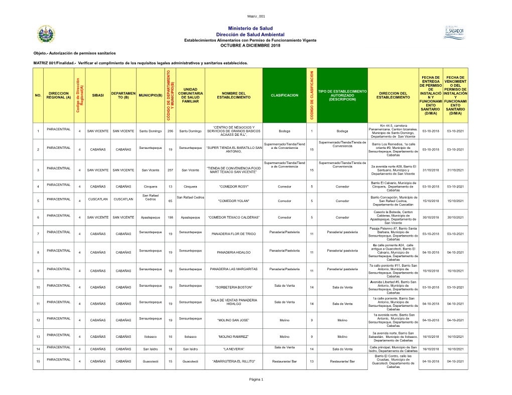 Ministerio De Salud Dirección De Salud Ambiental