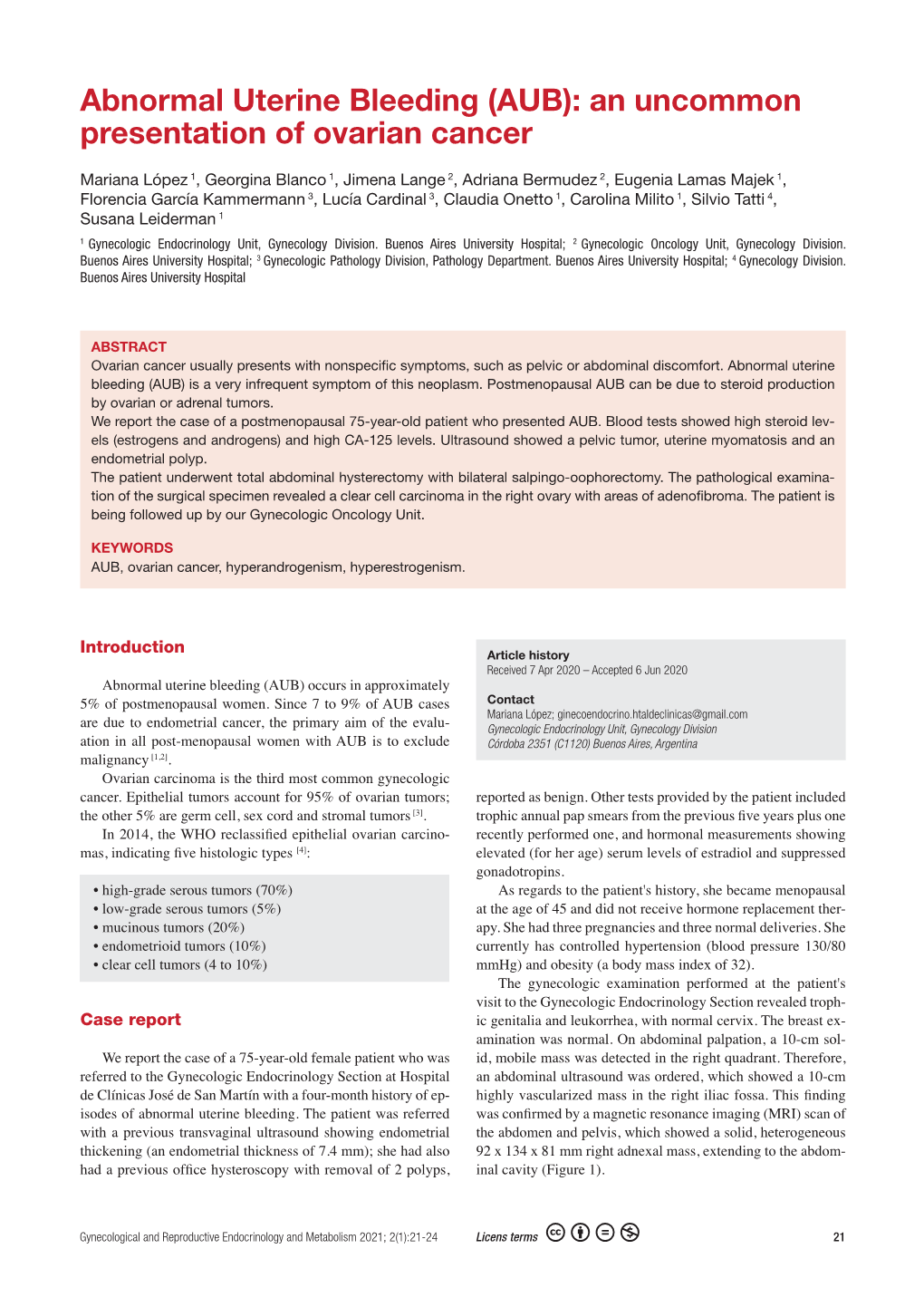 Abnormal Uterine Bleeding (AUB): an Uncommon Presentation of Ovarian Cancer