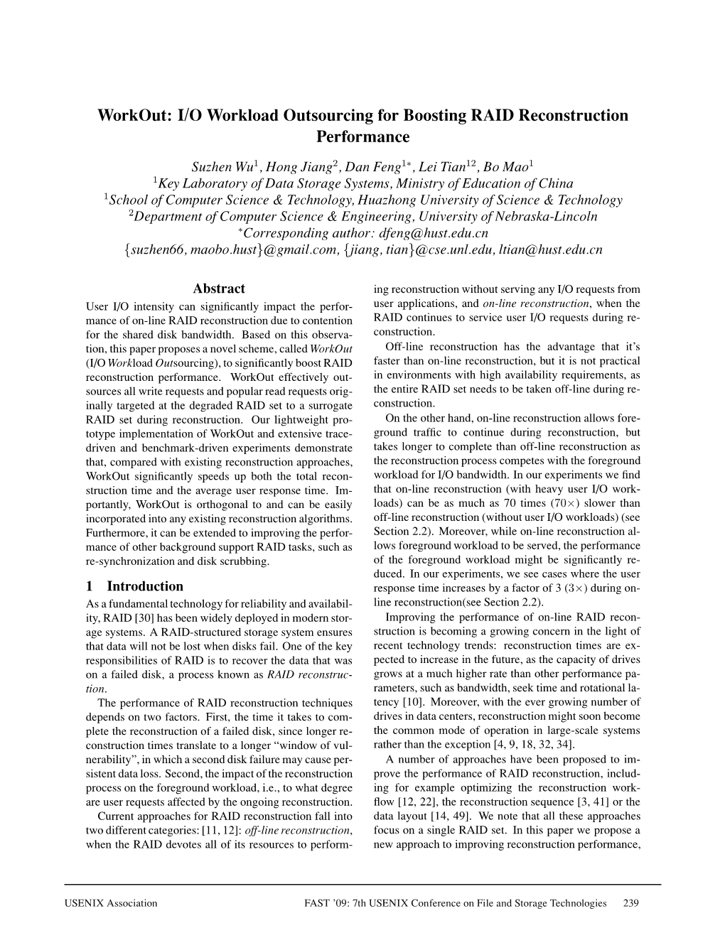 I/O Workload Outsourcing for Boosting RAID Reconstruction Performance