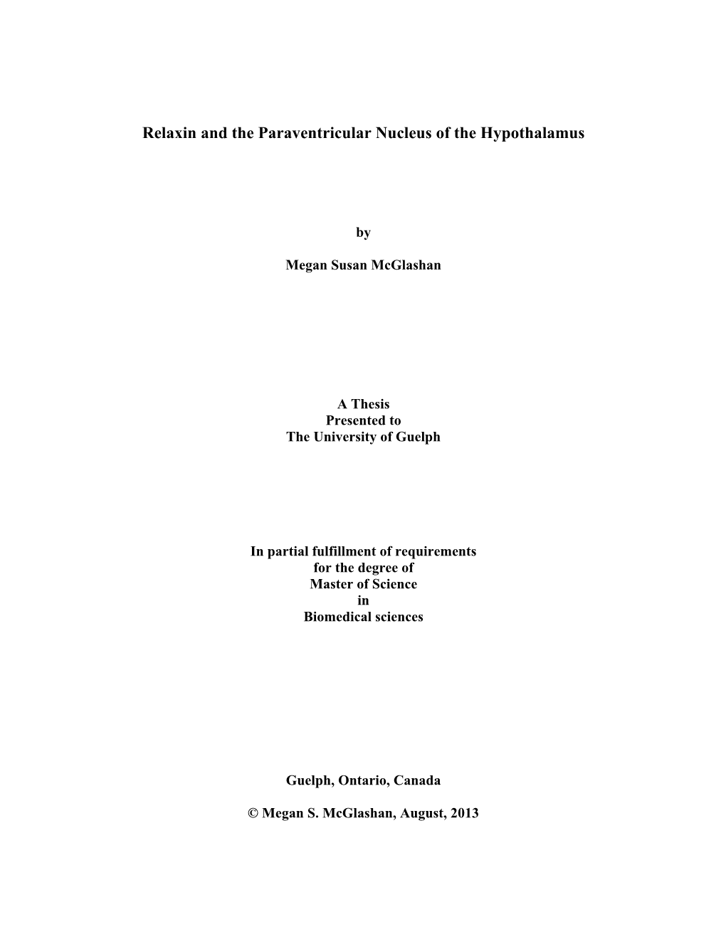 Relaxin and the Paraventricular Nucleus of the Hypothalamus