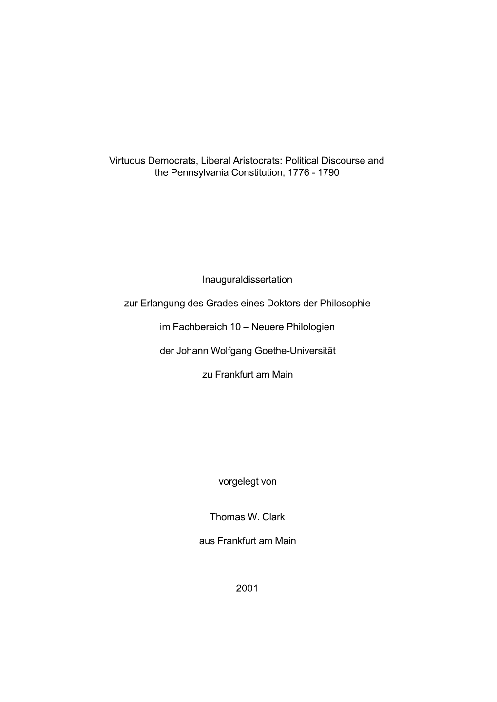 Political Discourse and the Pennsylvania Constitution, 1776 - 1790