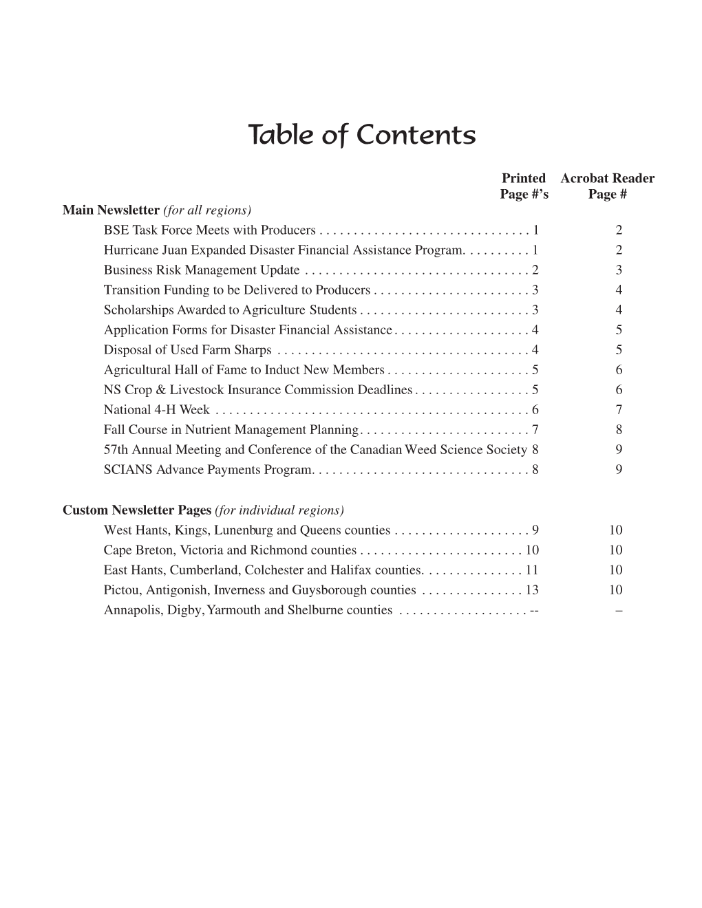 Table of Contents