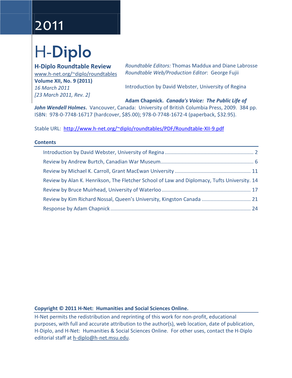 H-Diplo Roundtables, Vol. XII, No. 9