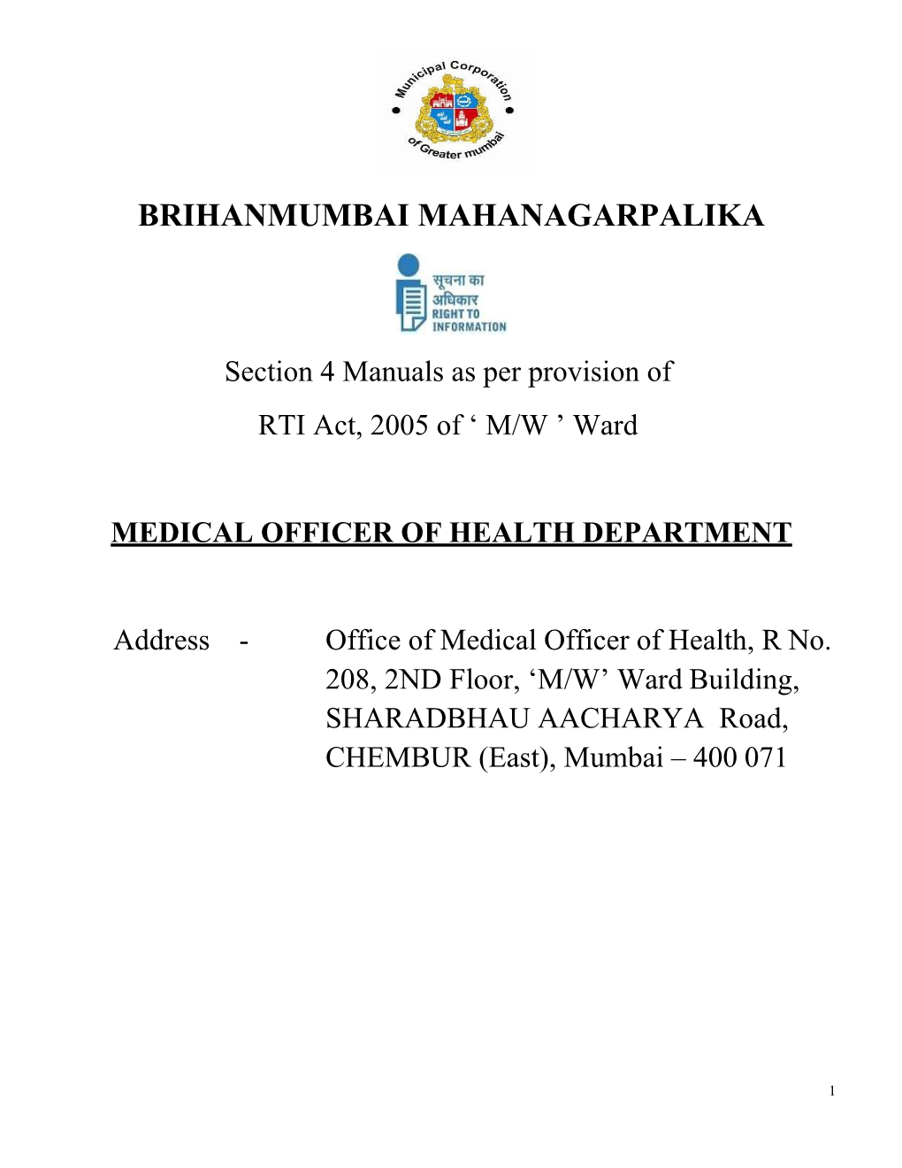 Medical Officer of Health Department