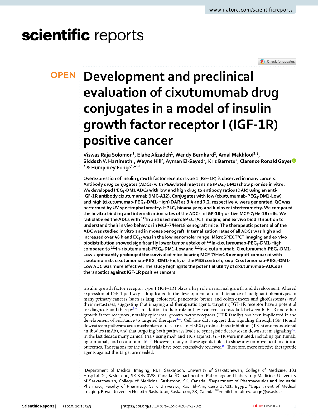 Development and Preclinical Evaluation of Cixutumumab Drug