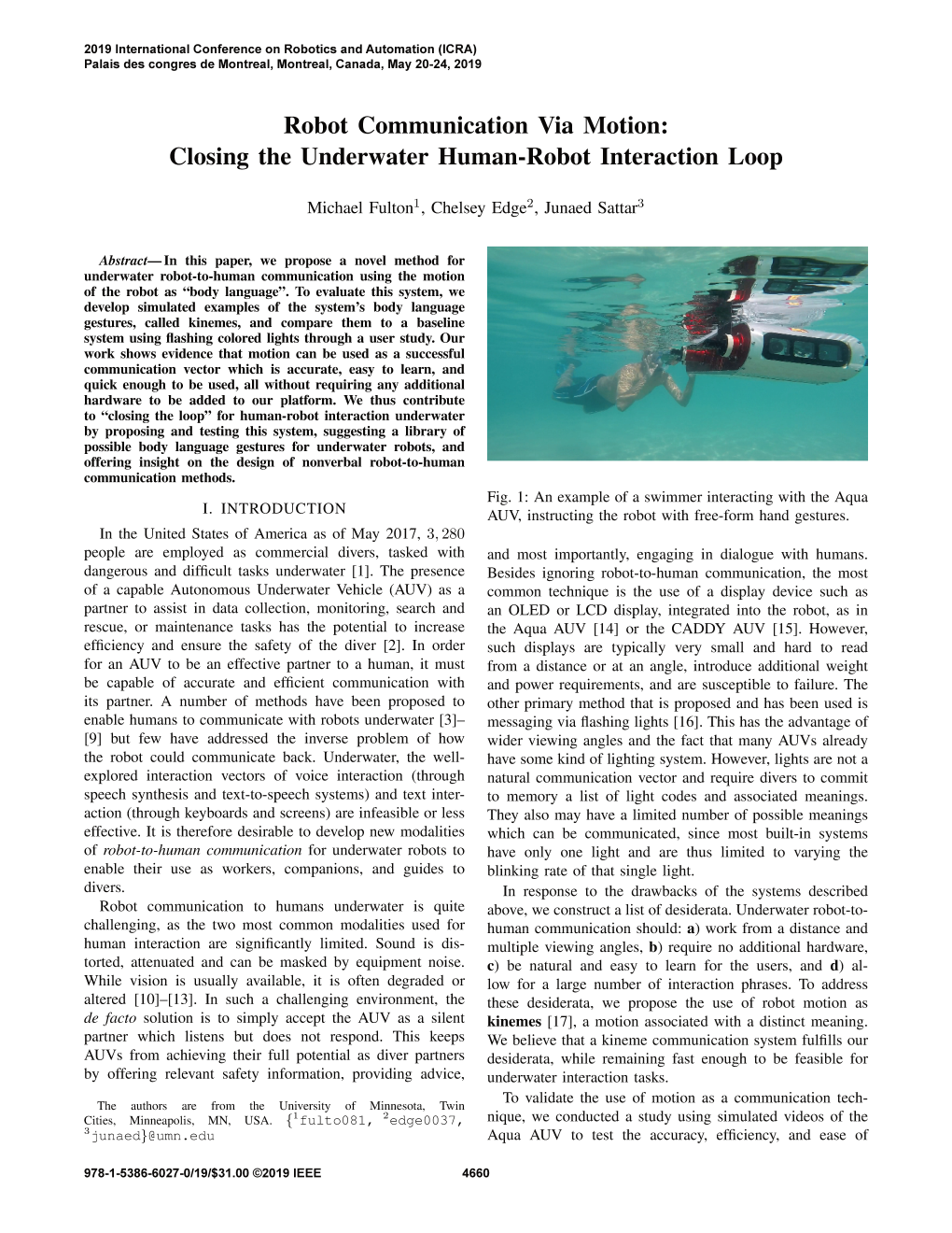 Closing the Human-Robot Interaction Loop Underwater