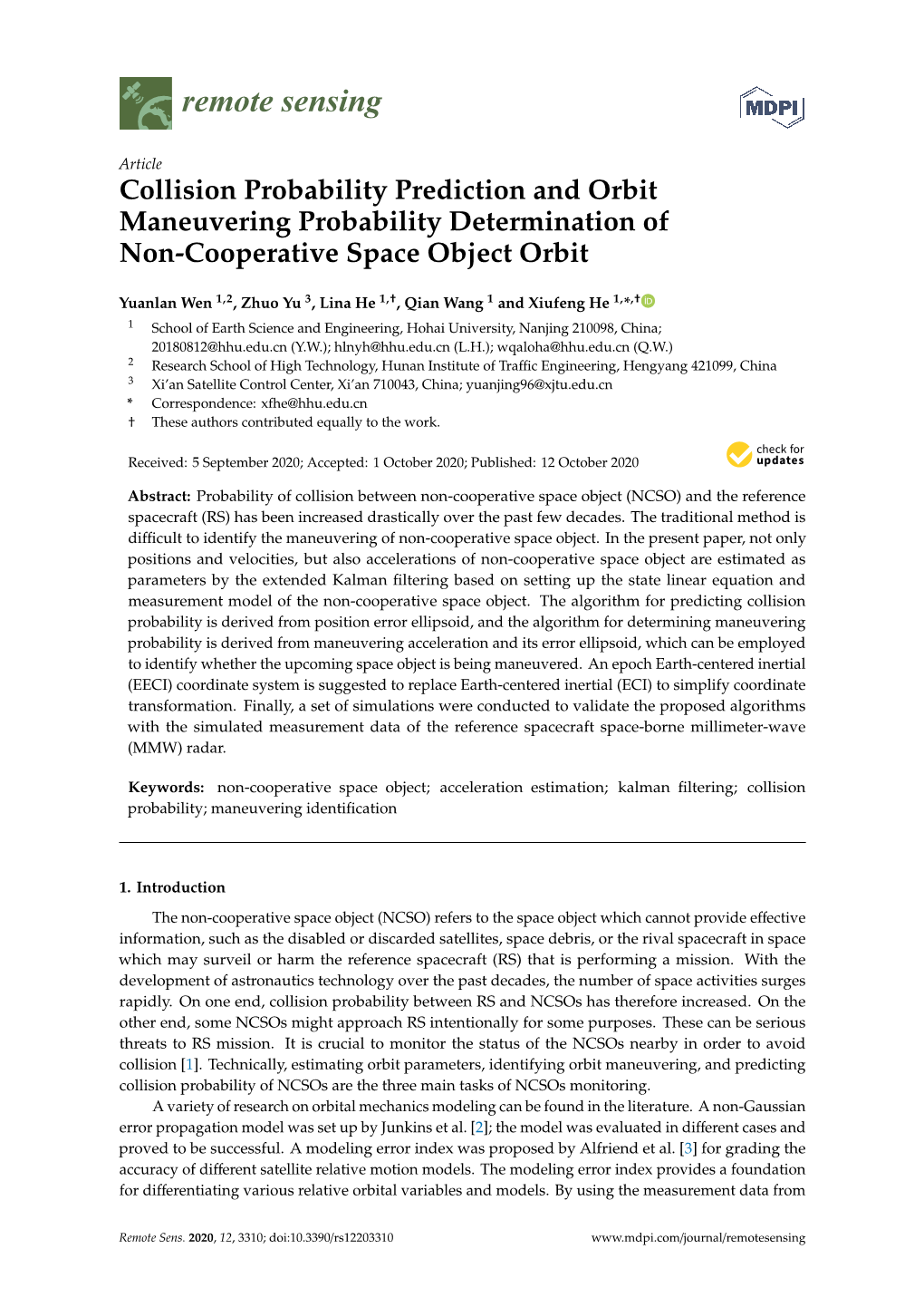 Collision Probability Prediction and Orbit Maneuvering Probability Determination of Non-Cooperative Space Object Orbit