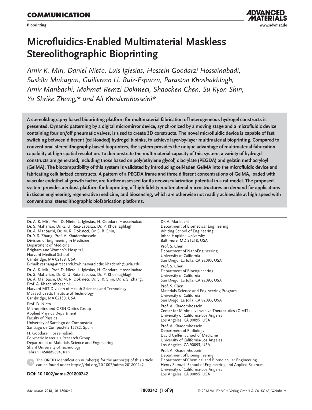 Enabled Multimaterial Maskless Stereolithographic Bioprinting