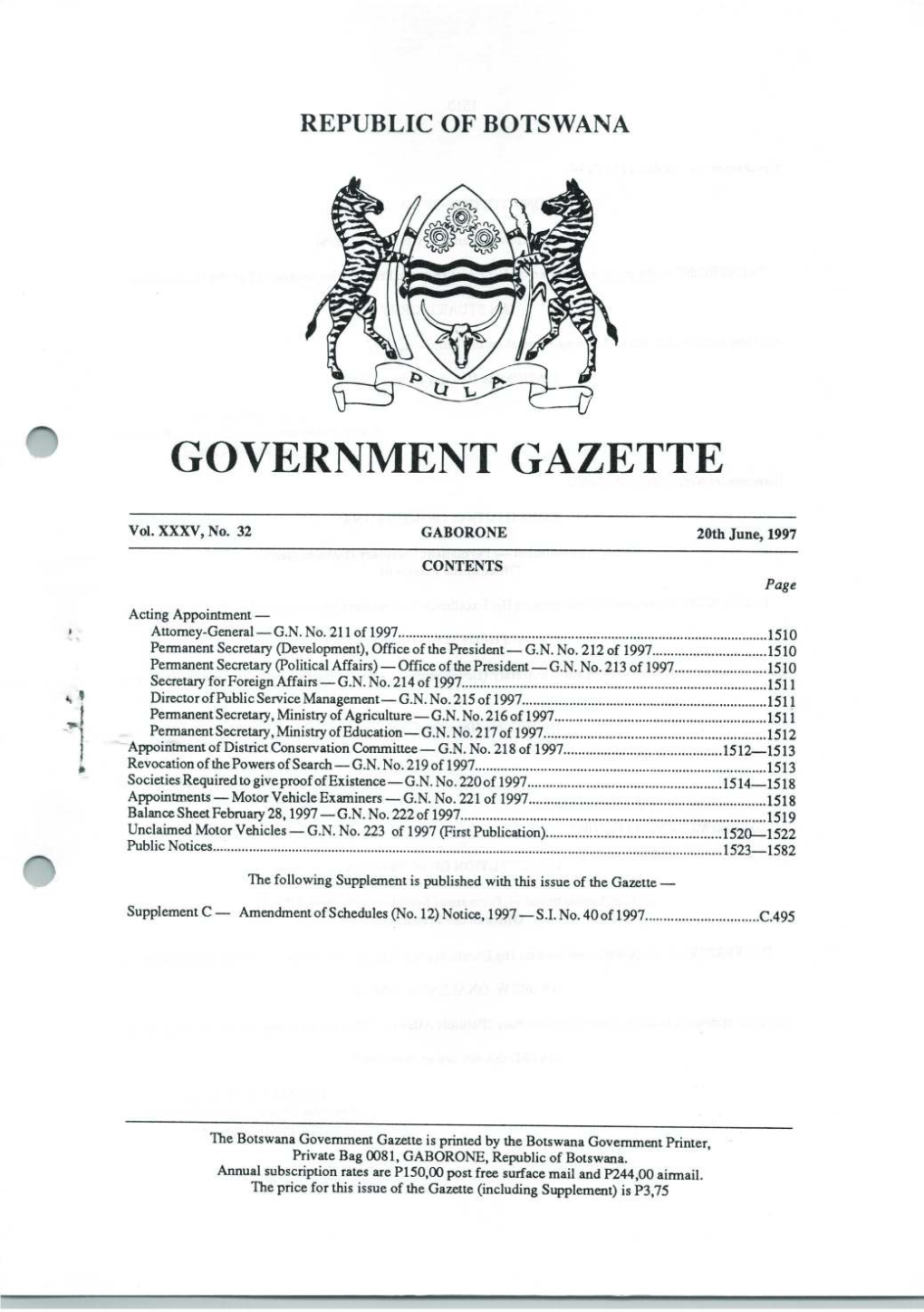 Government Gazette of Such Notice
