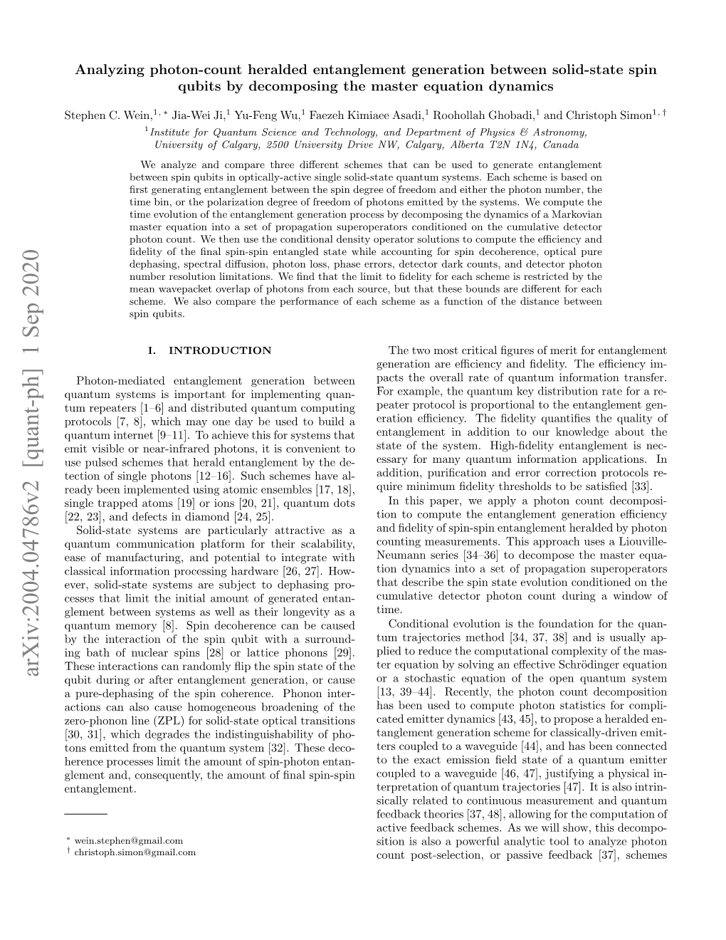 Arxiv:2004.04786V2 [Quant-Ph] 1 Sep 2020