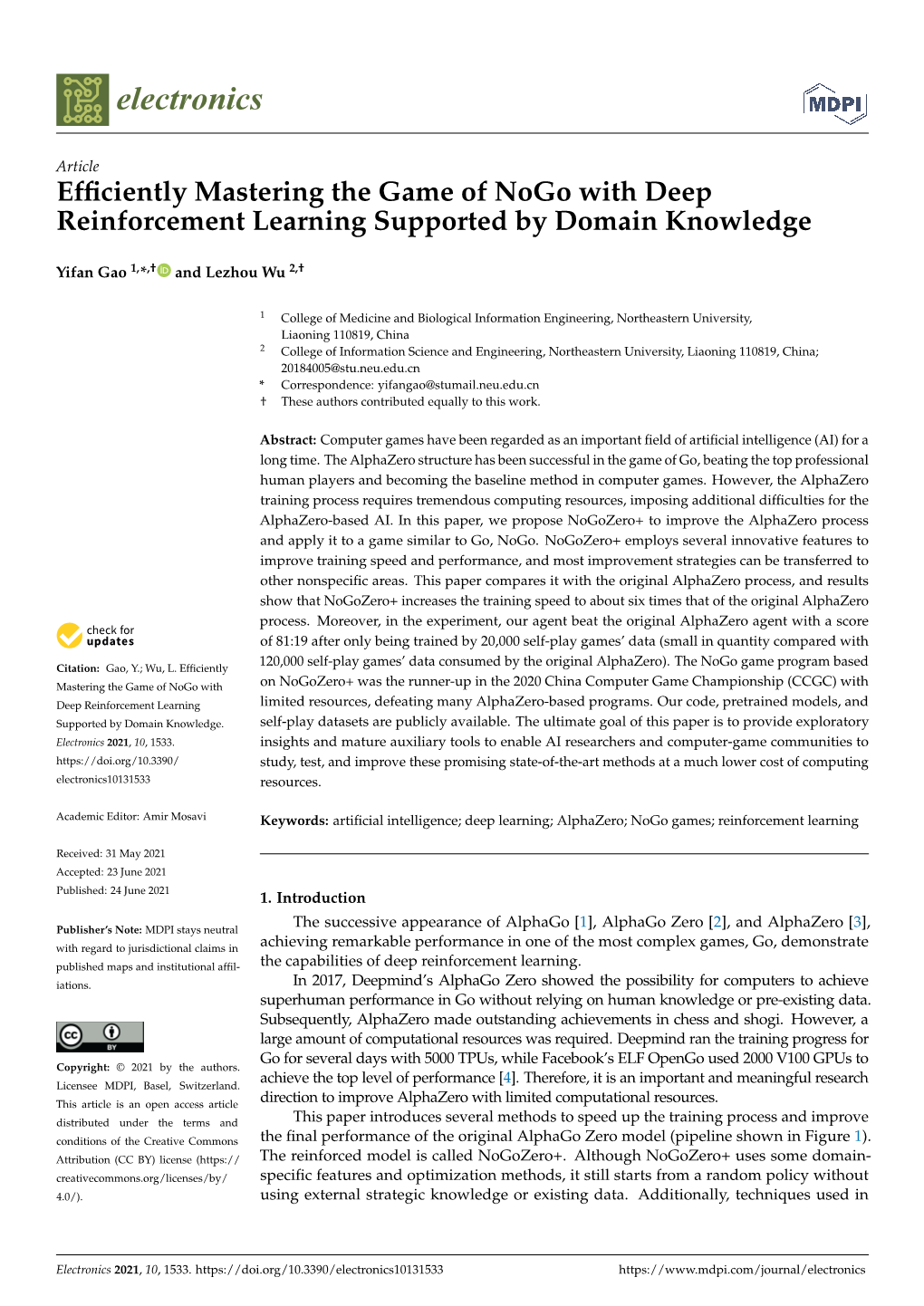 Efficiently Mastering the Game of Nogo with Deep Reinforcement