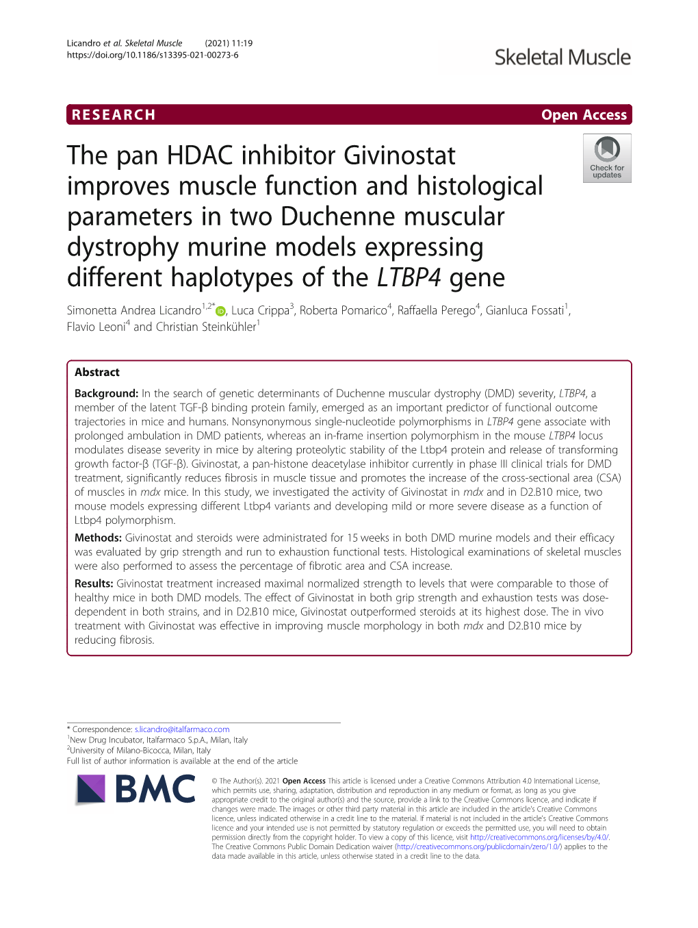 The Pan HDAC Inhibitor Givinostat Improves Muscle Function And