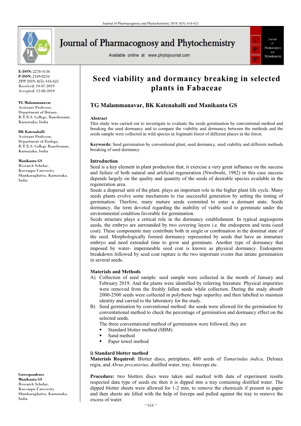 Seed Viability and Dormancy Breaking in Selected Plants in Fabaceae