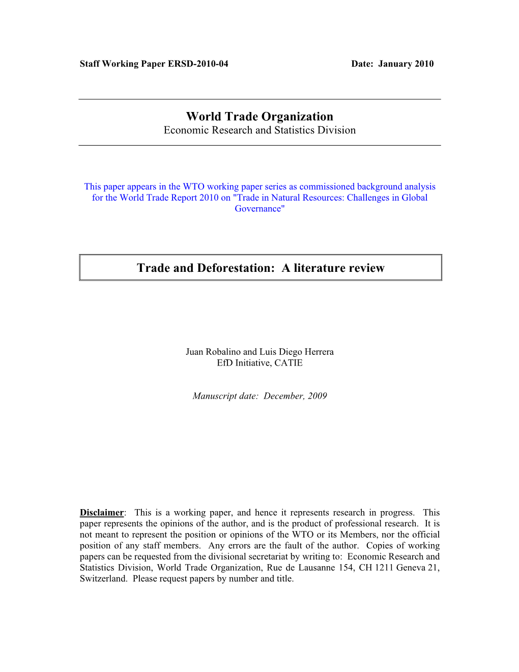 Trade and Deforestation: a Literature Review