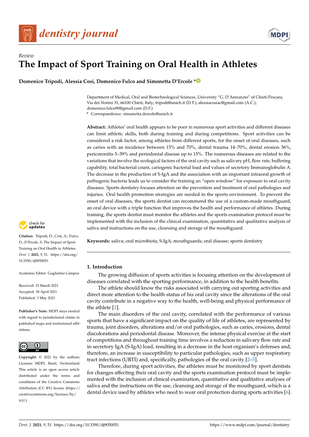 The Impact of Sport Training on Oral Health in Athletes