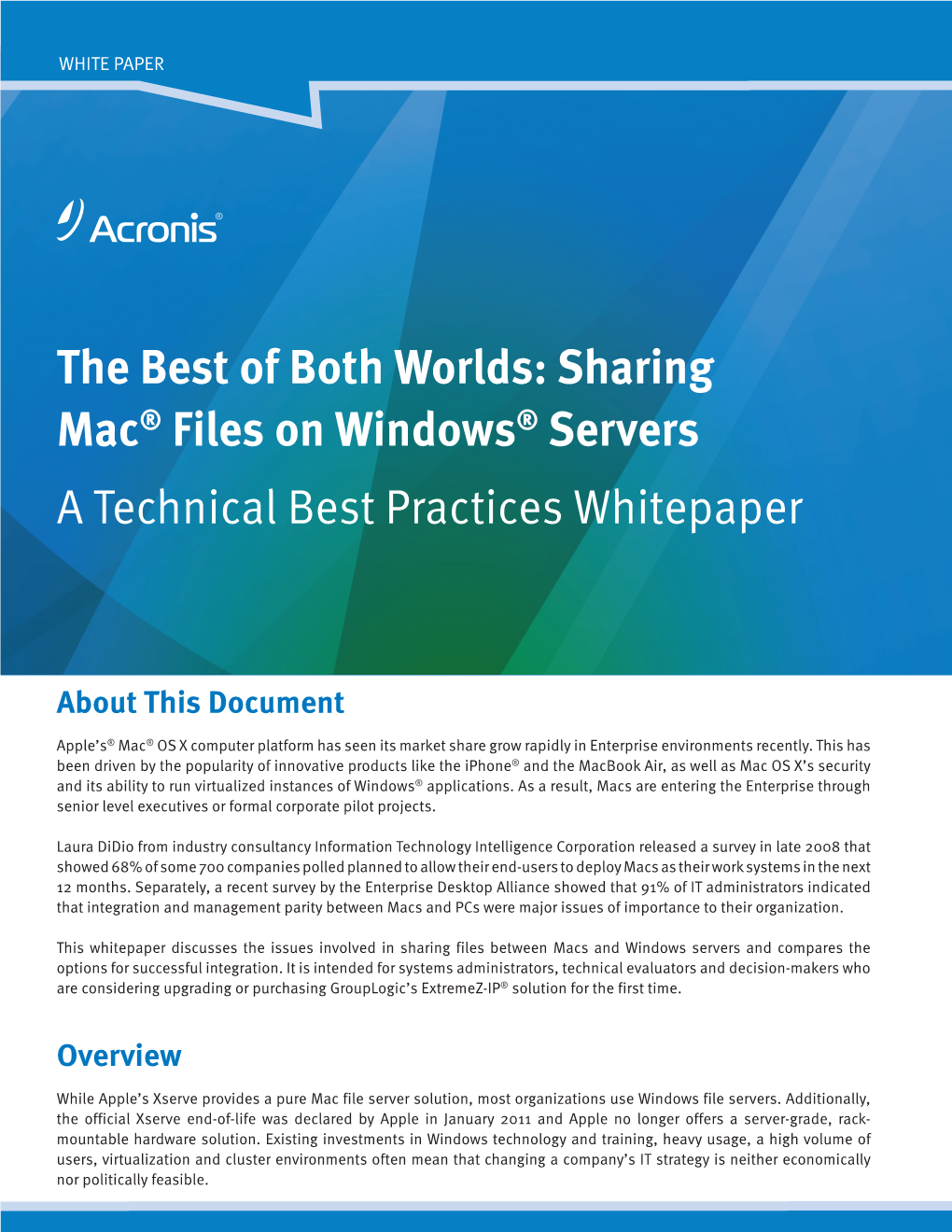 Sharing Mac® Files on Windows® Servers a Technical Best Practices Whitepaper