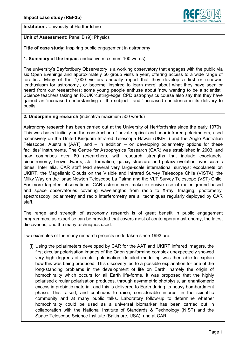 Impact Case Study (Ref3b) Page 1 Institution: University Of