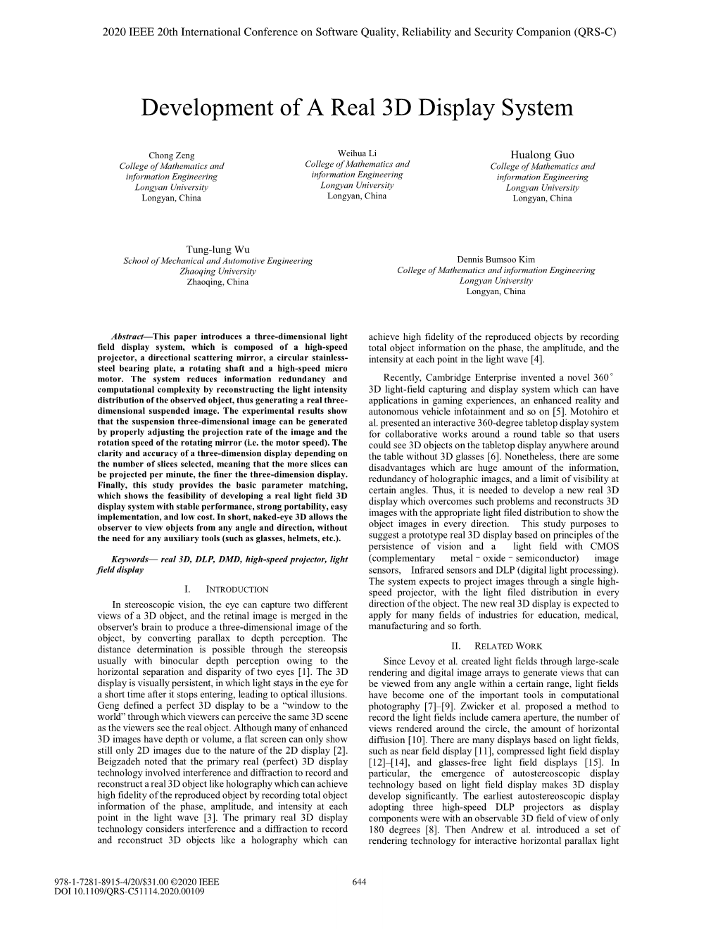 Development of a Real 3D Display System