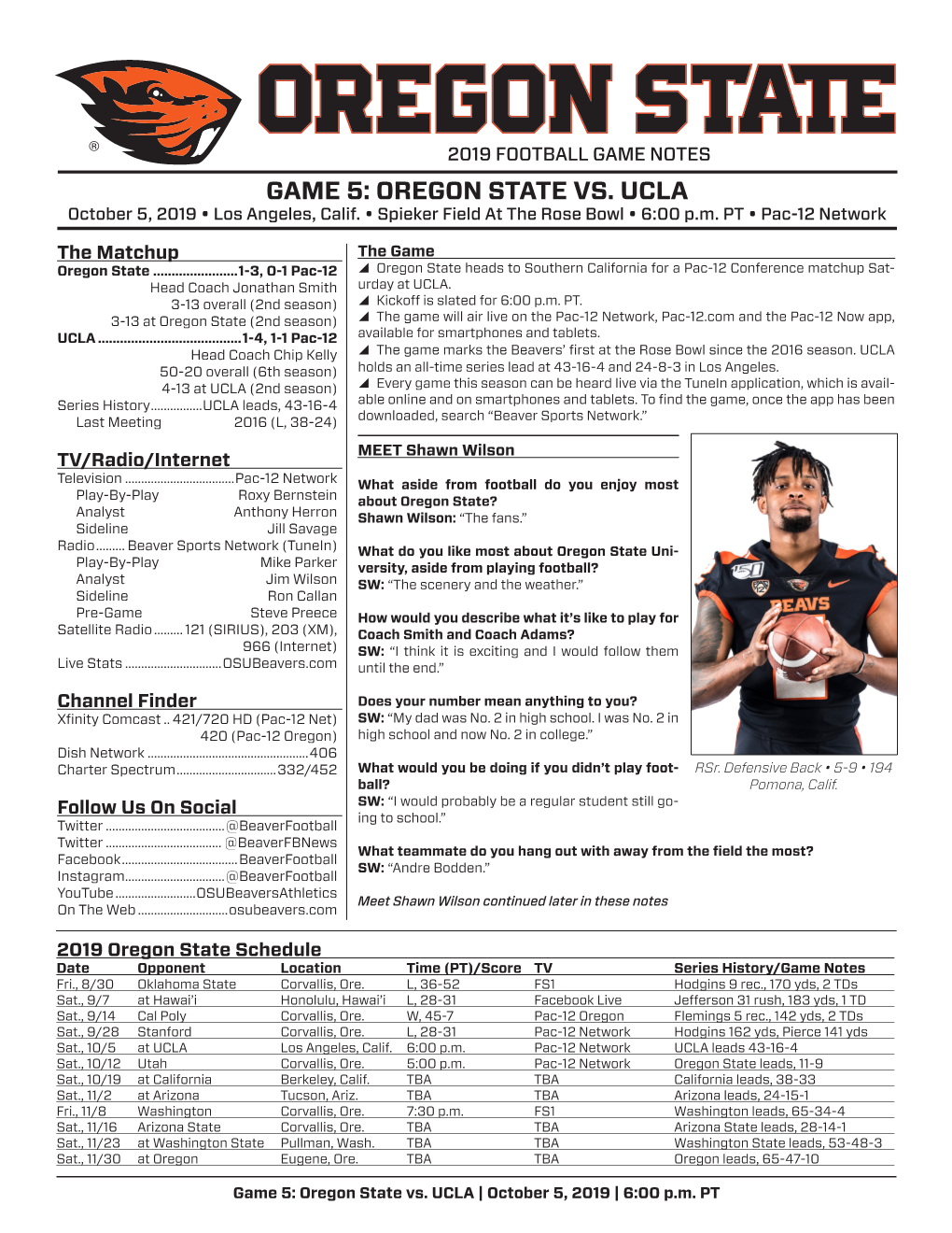 GAME 5: OREGON STATE VS. UCLA October 5, 2019 • Los Angeles, Calif