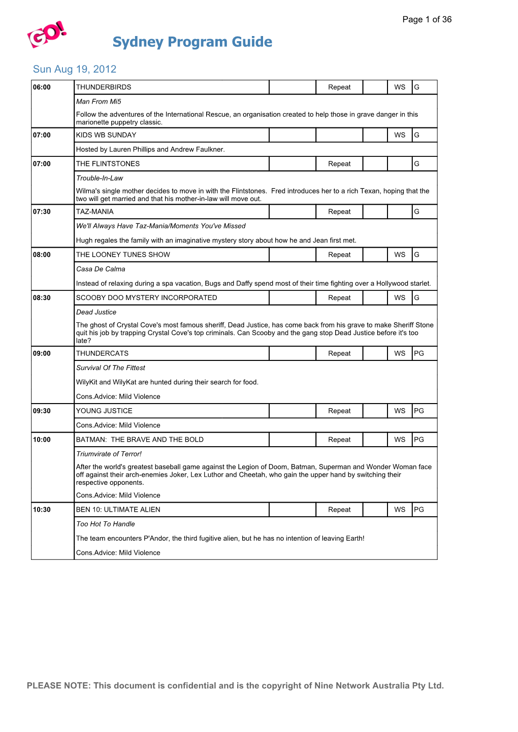 Sydney Program Guide