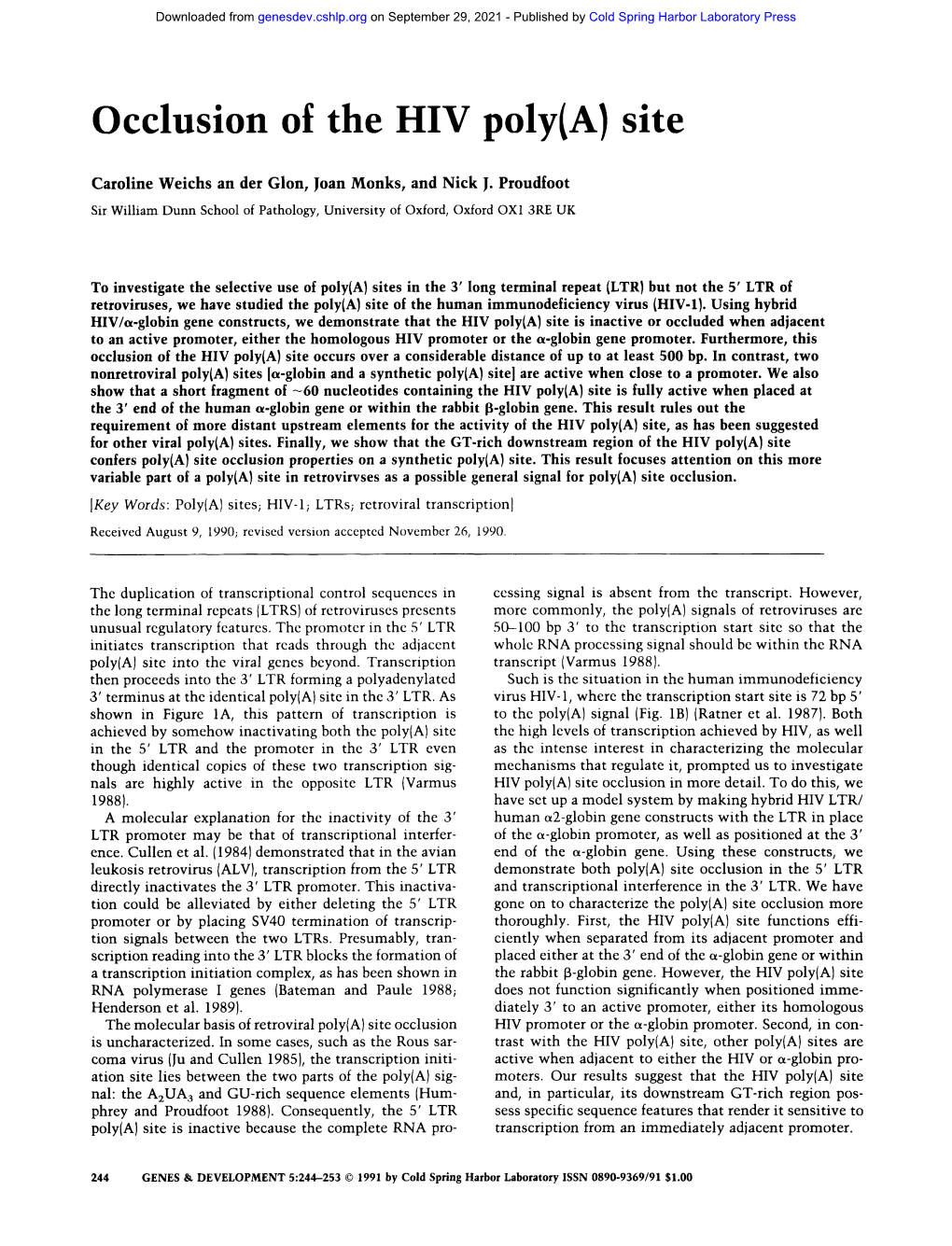 Occlusion of the HIV Poly(A) Site