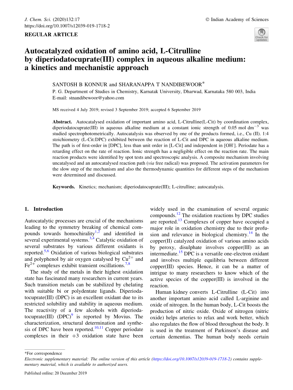 Autocatalyzed Oxidation of Amino Acid, L-Citrulline by Diperiodatocuprate(III) Complex in Aqueous Alkaline Medium: a Kinetics and Mechanistic Approach