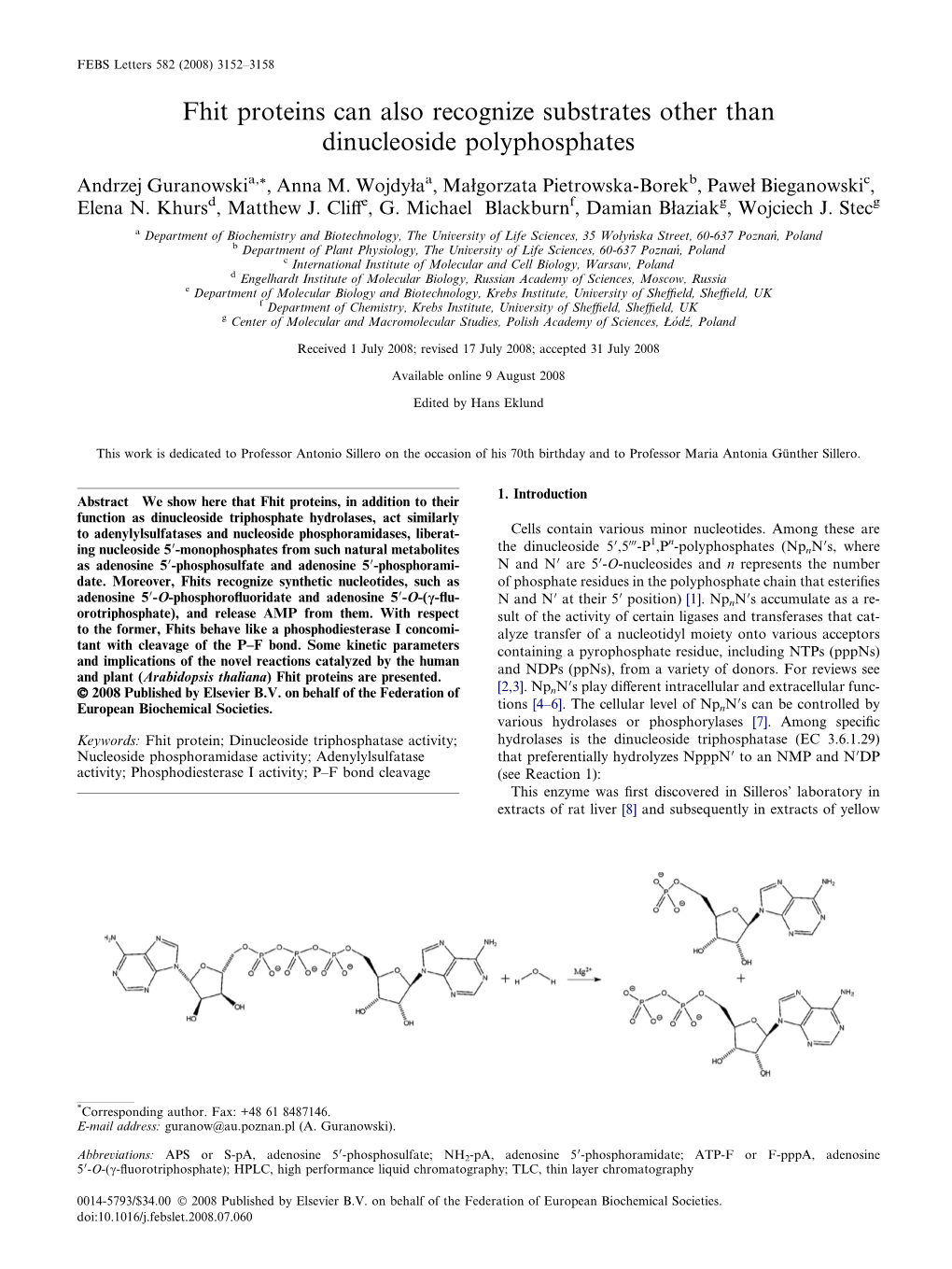 Fhit Proteins Can Also Recognize Substrates Other Than Dinucleoside Polyphosphates