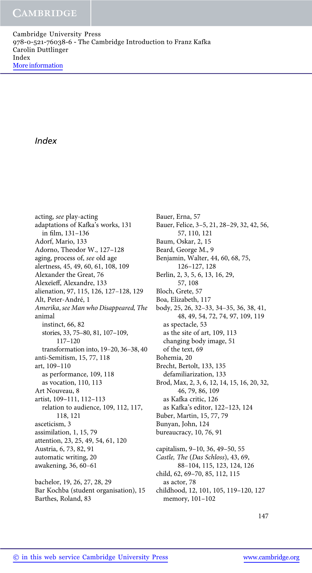 Acting, See Play-Acting Adaptations of Kafka's Works, 131 in Film, 131–136