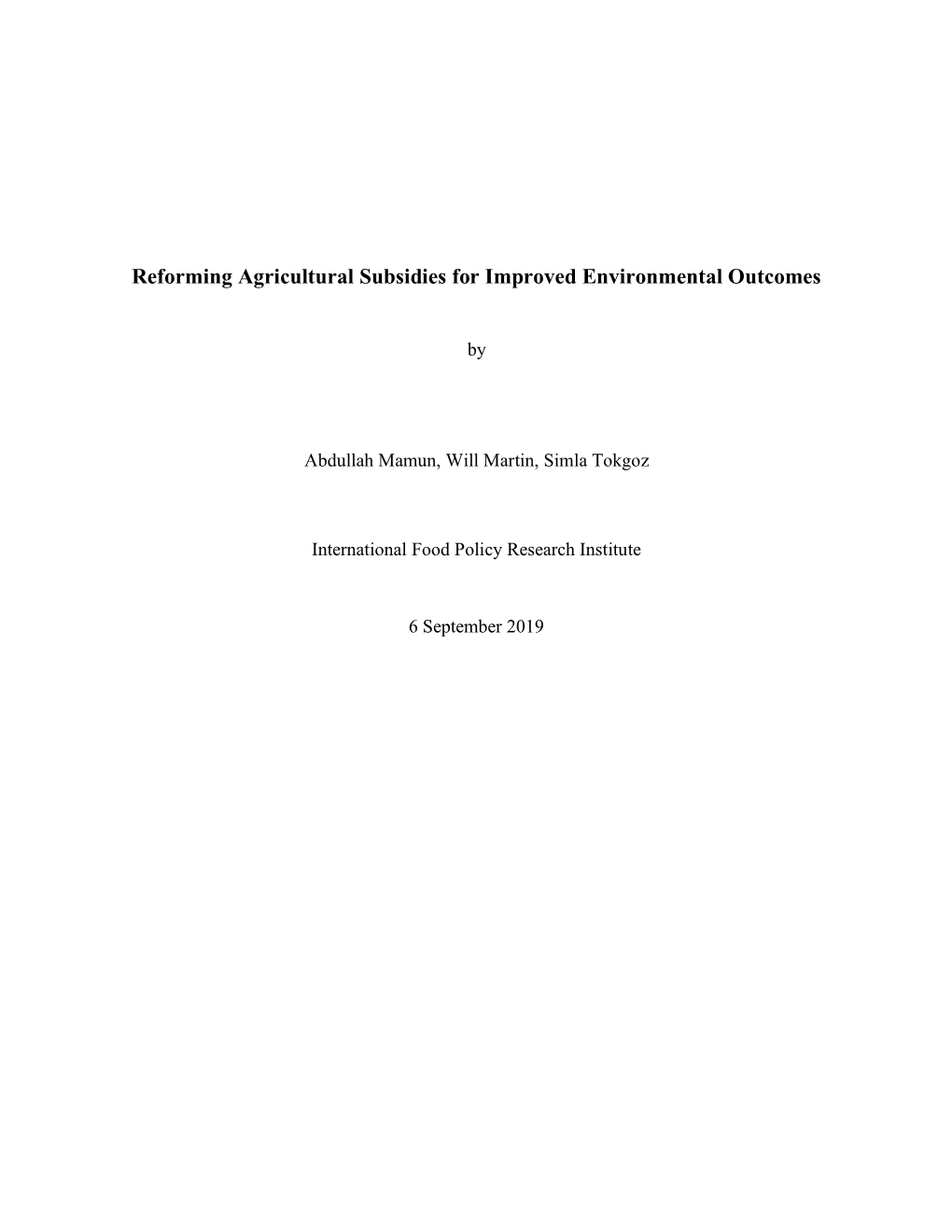 Reforming Agricultural Subsidies for Improved Environmental Outcomes