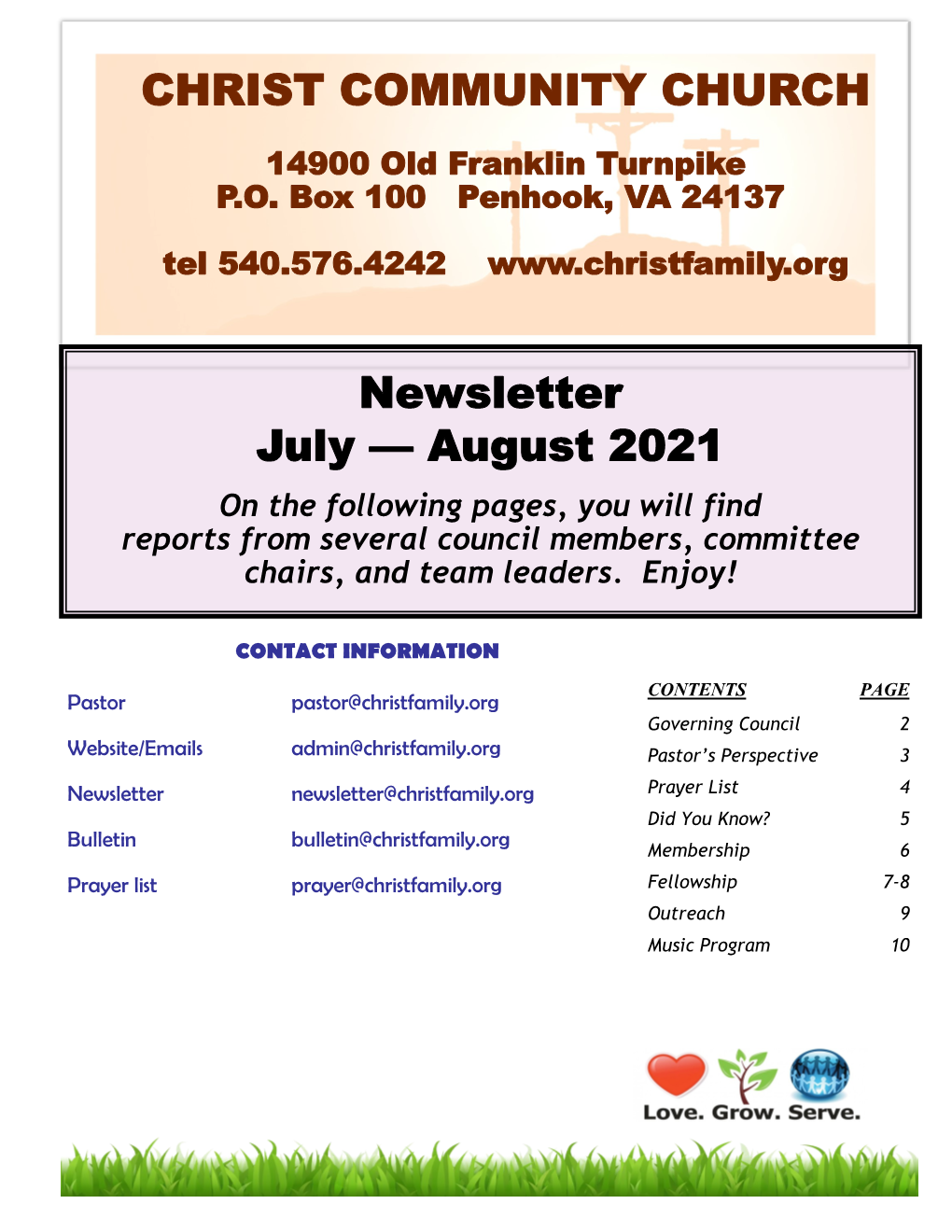 Newsletter July — August 2021 CHRIST COMMUNITY CHURCH