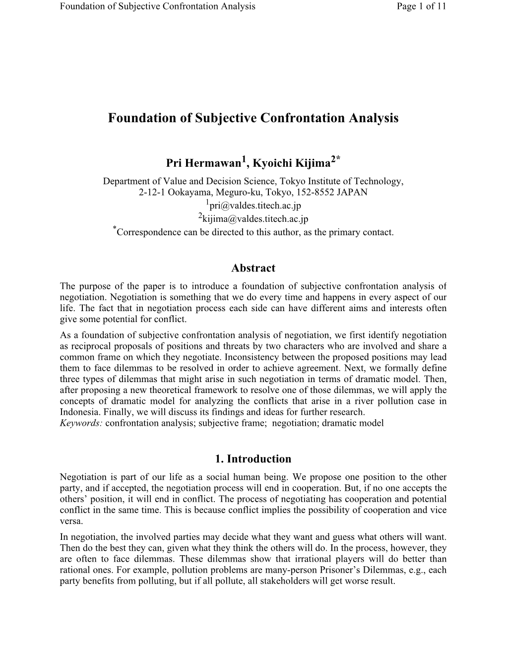 Foundation of Subjective Confrontation Analysis Page 1 of 11