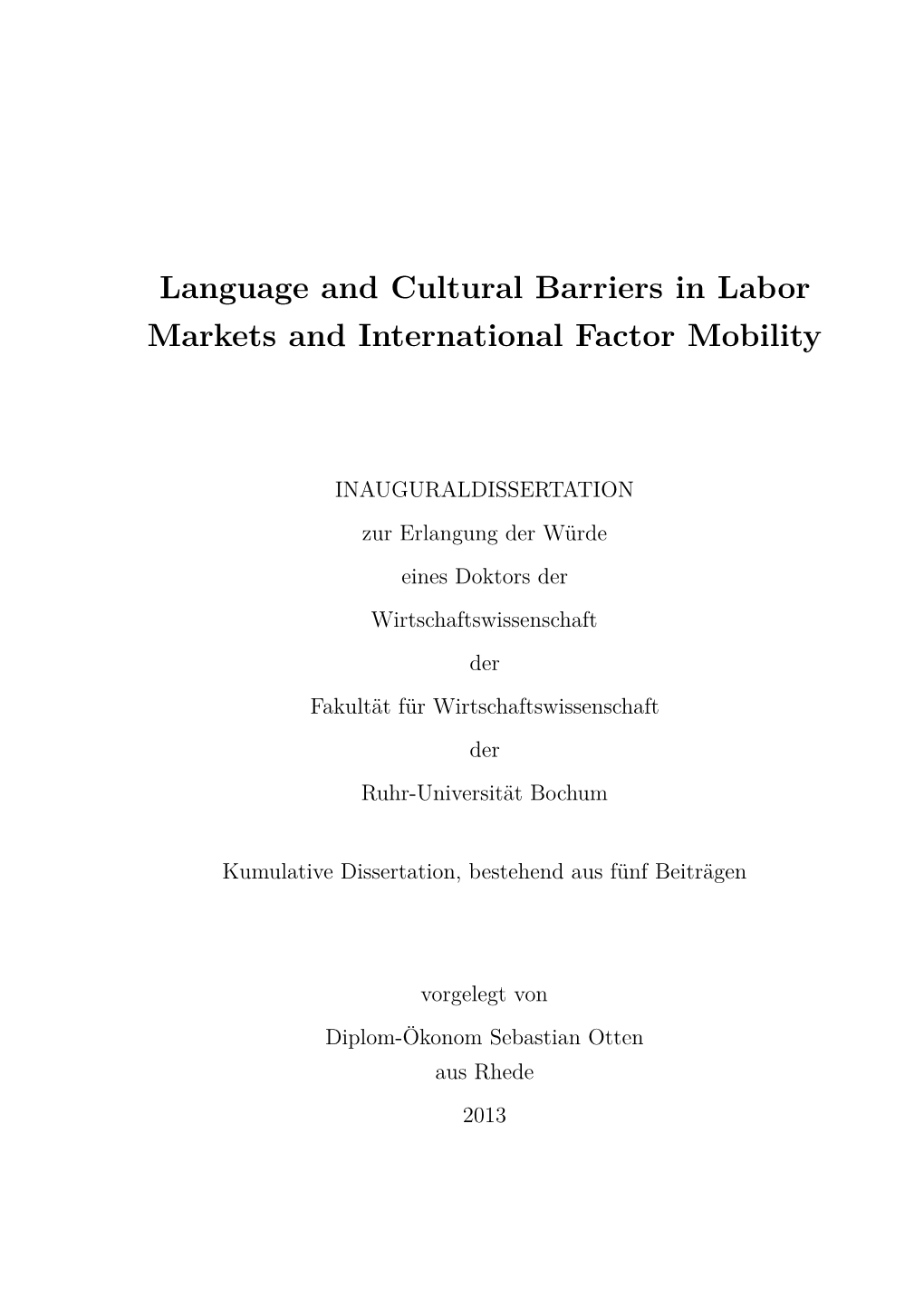 Linguistic Distance in Applied Economics 7 2.1 Introduction