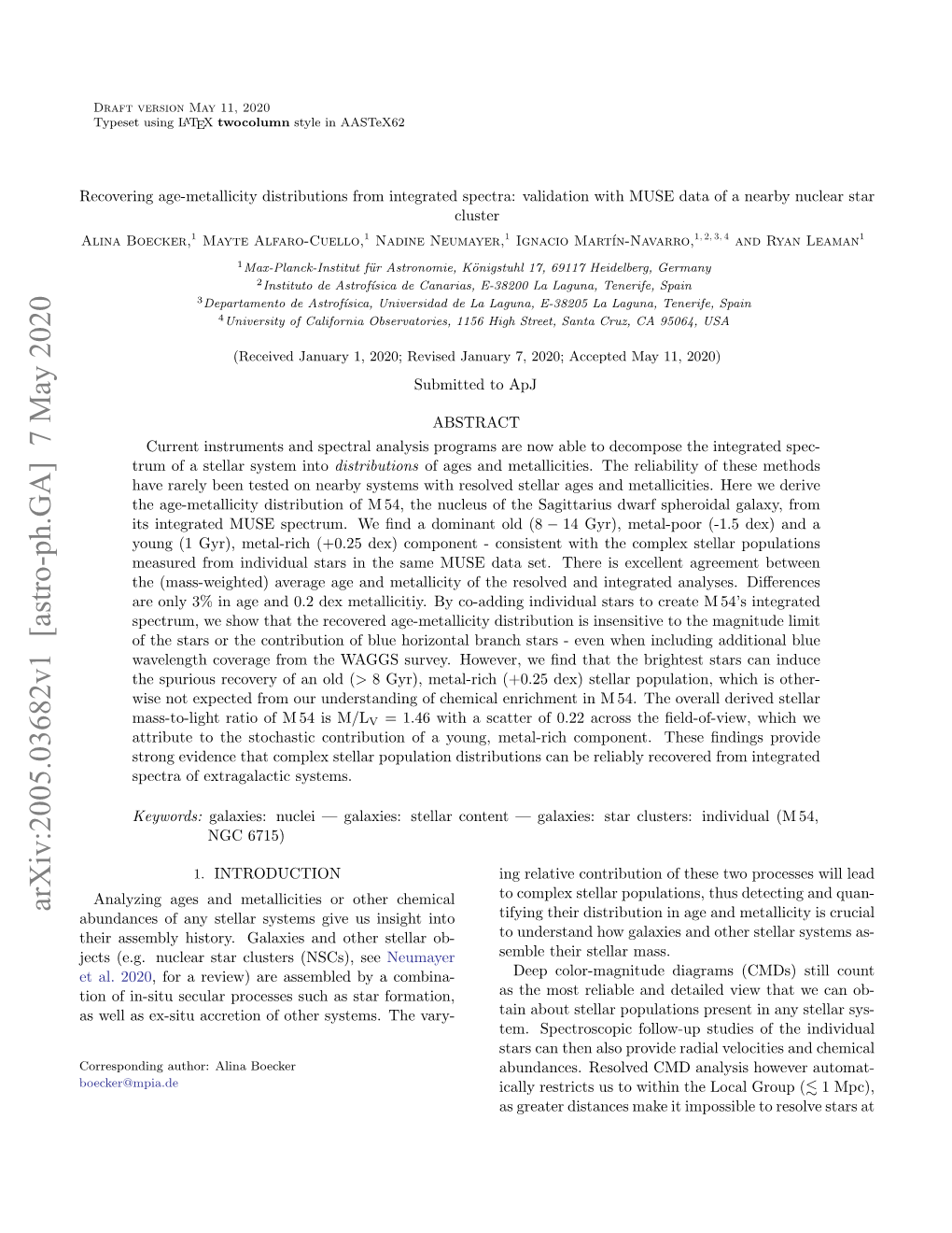 Arxiv:2005.03682V1 [Astro-Ph.GA] 7 May 2020