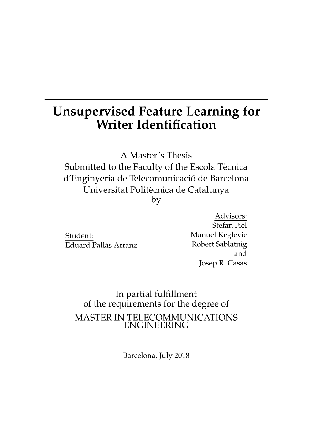 Unsupervised Feature Learning for Writer Identification