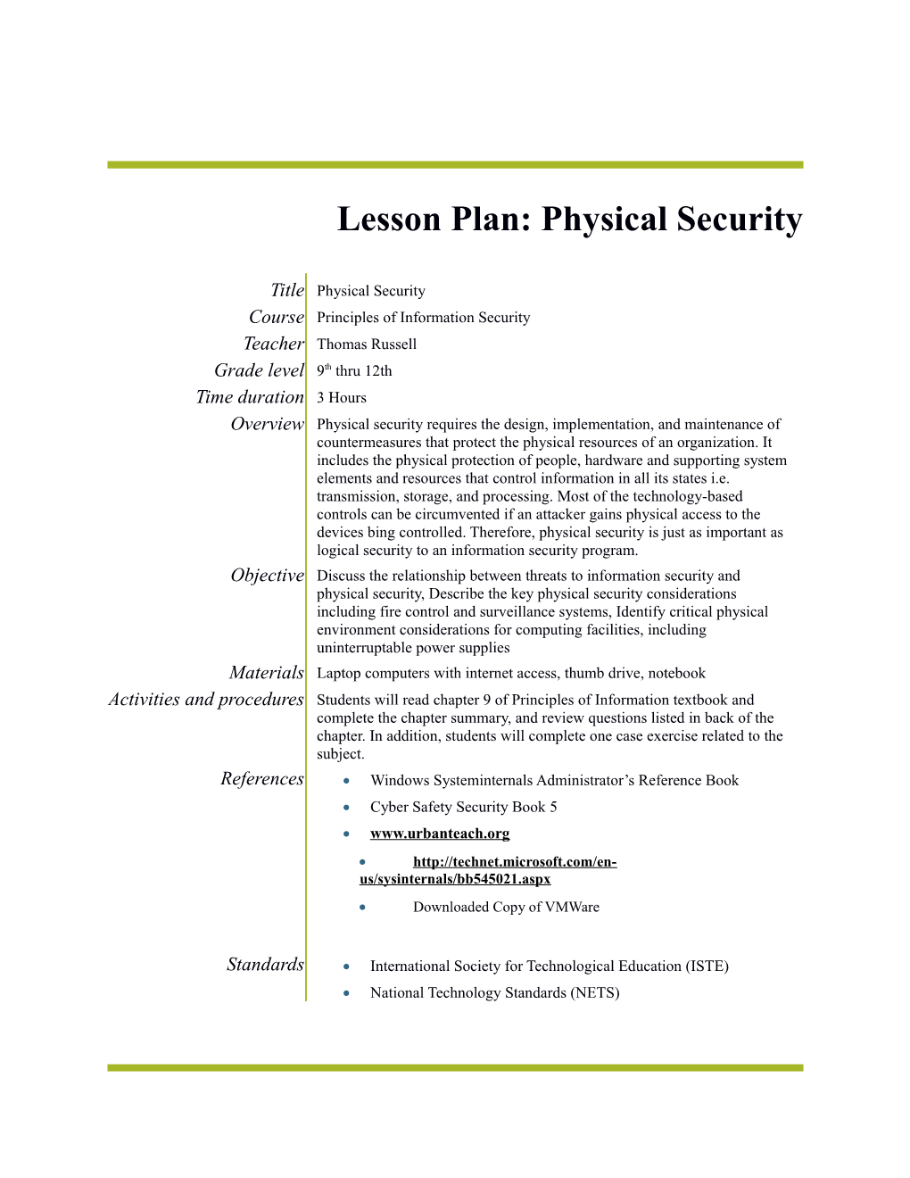 Lesson Plan: Physical Security