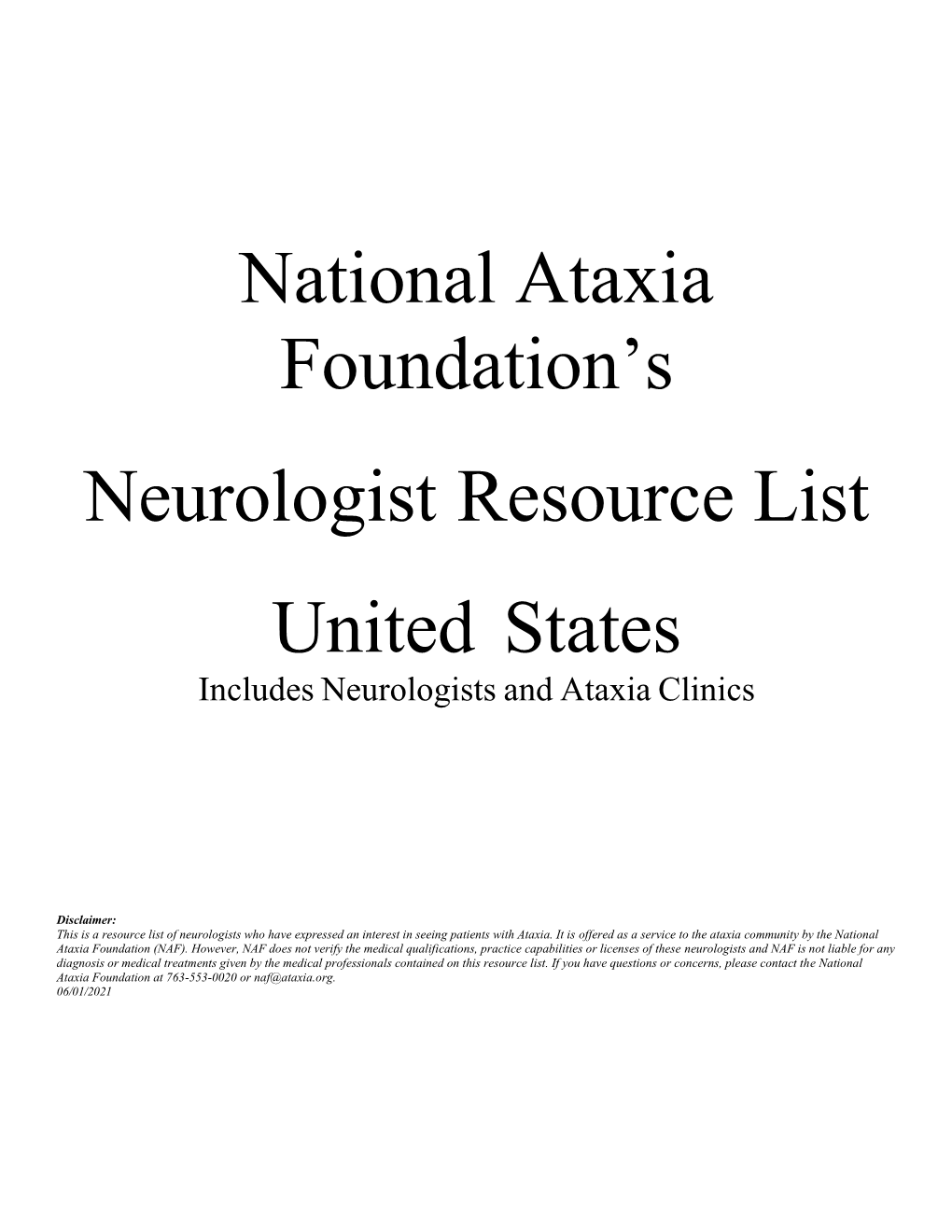 National Ataxia Foundation's