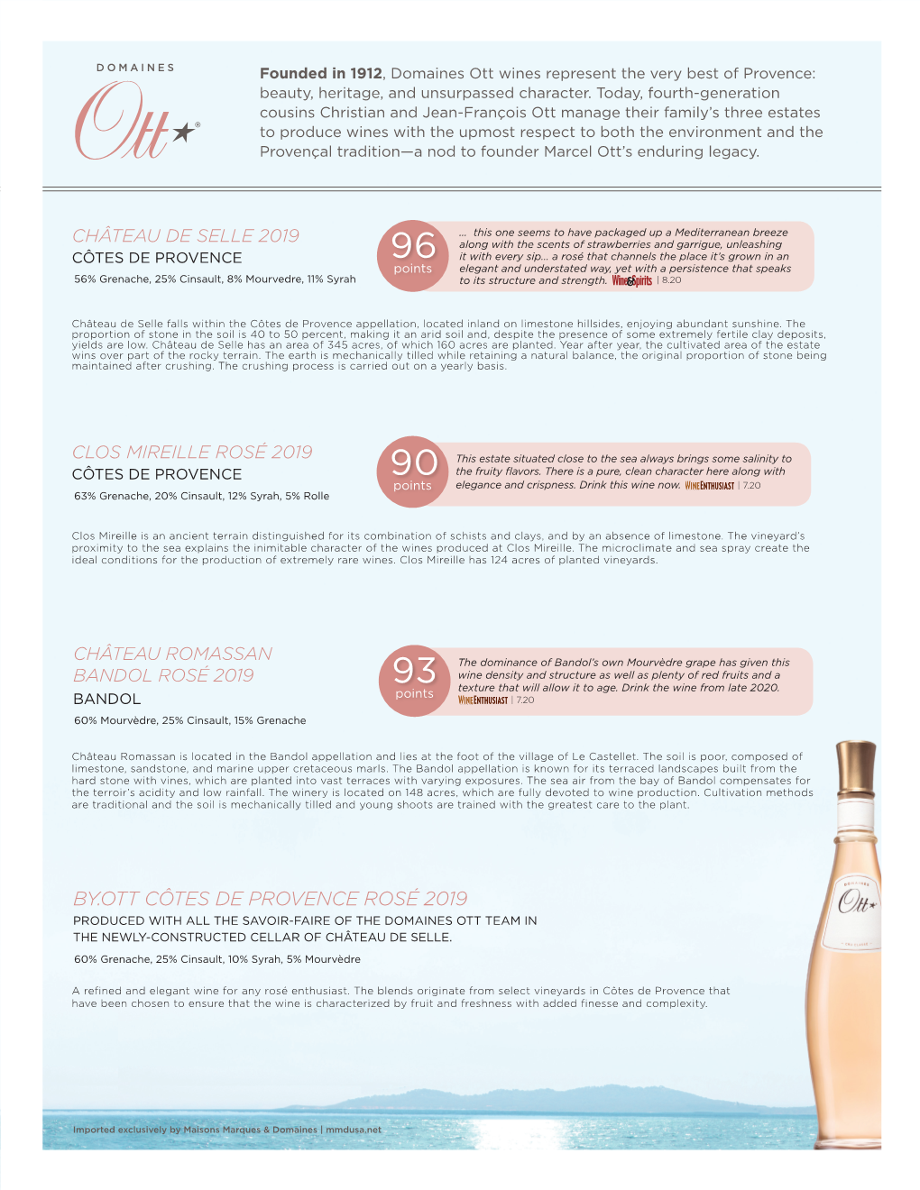 By.Ott Côtes De Provence Rosé 2019 Produced with All the Savoir-Faire of the Domaines Ott Team in the Newly-Constructed Cellar of Château De Selle