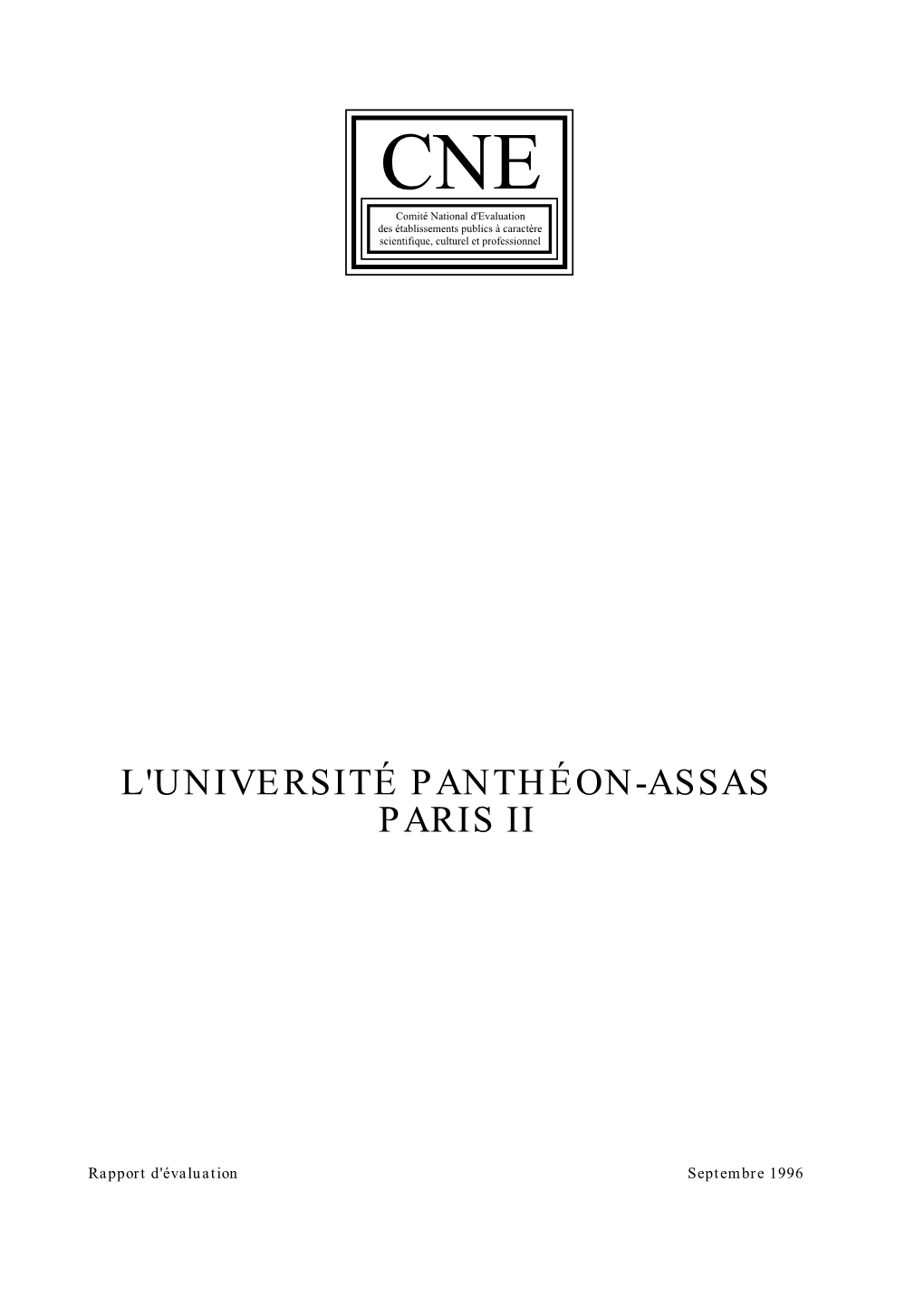 Rapport D'évaluation De L'université Panthéon-Assas