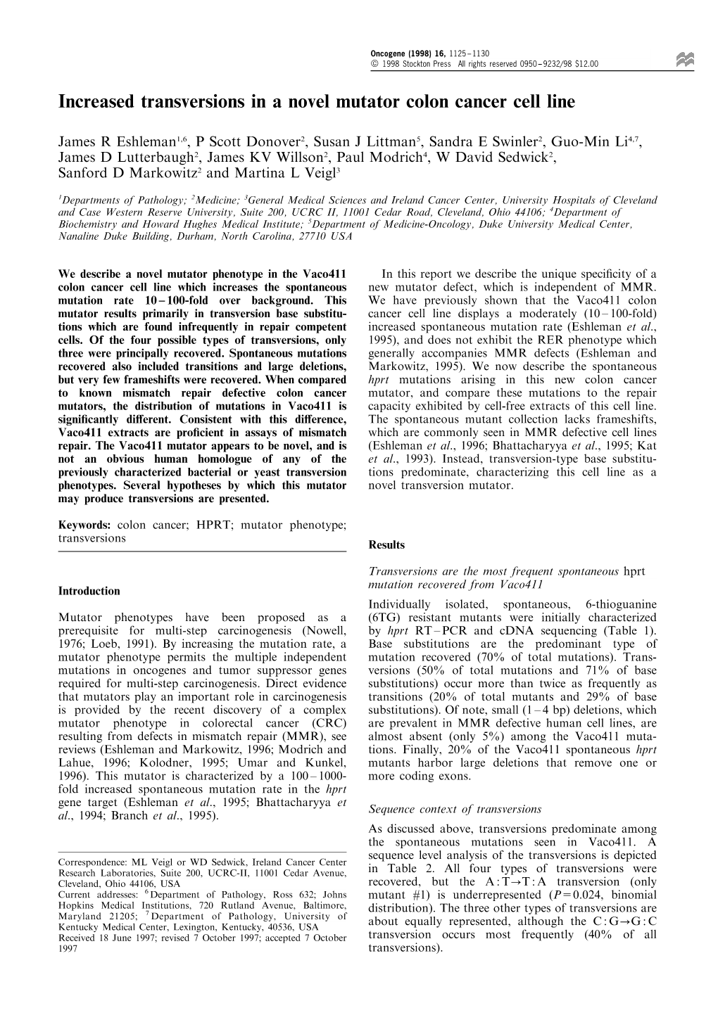 Increased Transversions in a Novel Mutator Colon Cancer Cell Line