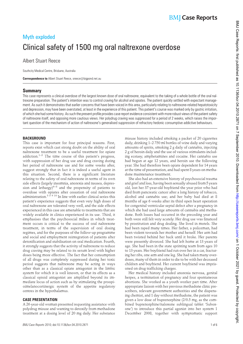 Clinical Safety of 1500 Mg Oral Naltrexone Overdose