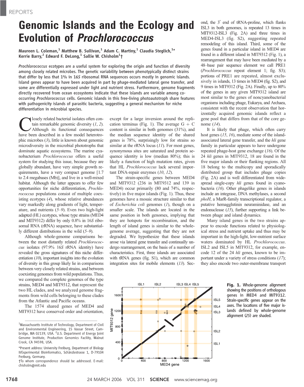 Genomic Islands and the Ecology and Evolution of Prochlorococcus