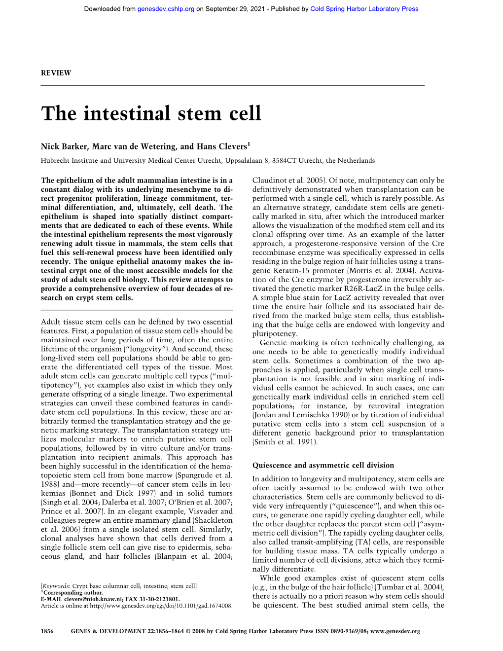 The Intestinal Stem Cell