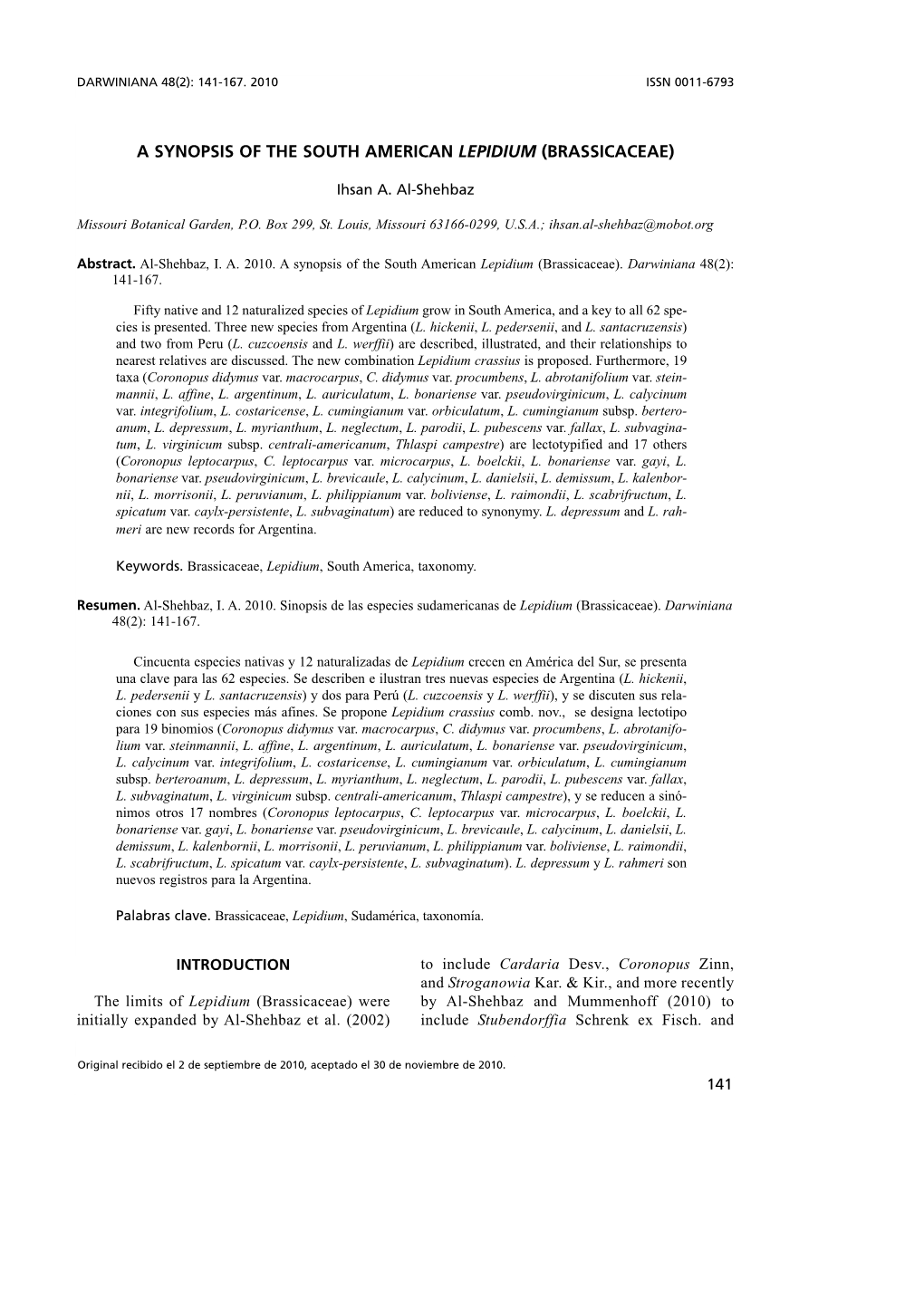 A Synopsis of the South American Lepidium (Brassicaceae)