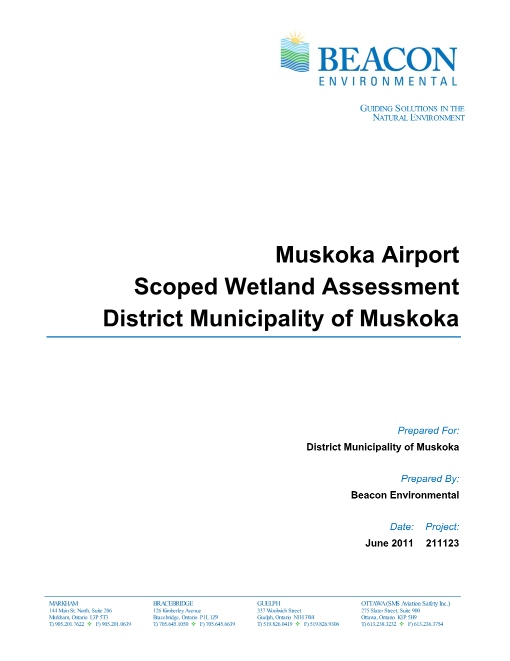 Muskoka Airport Scoped Wetland Assessment District Municipality of Muskoka