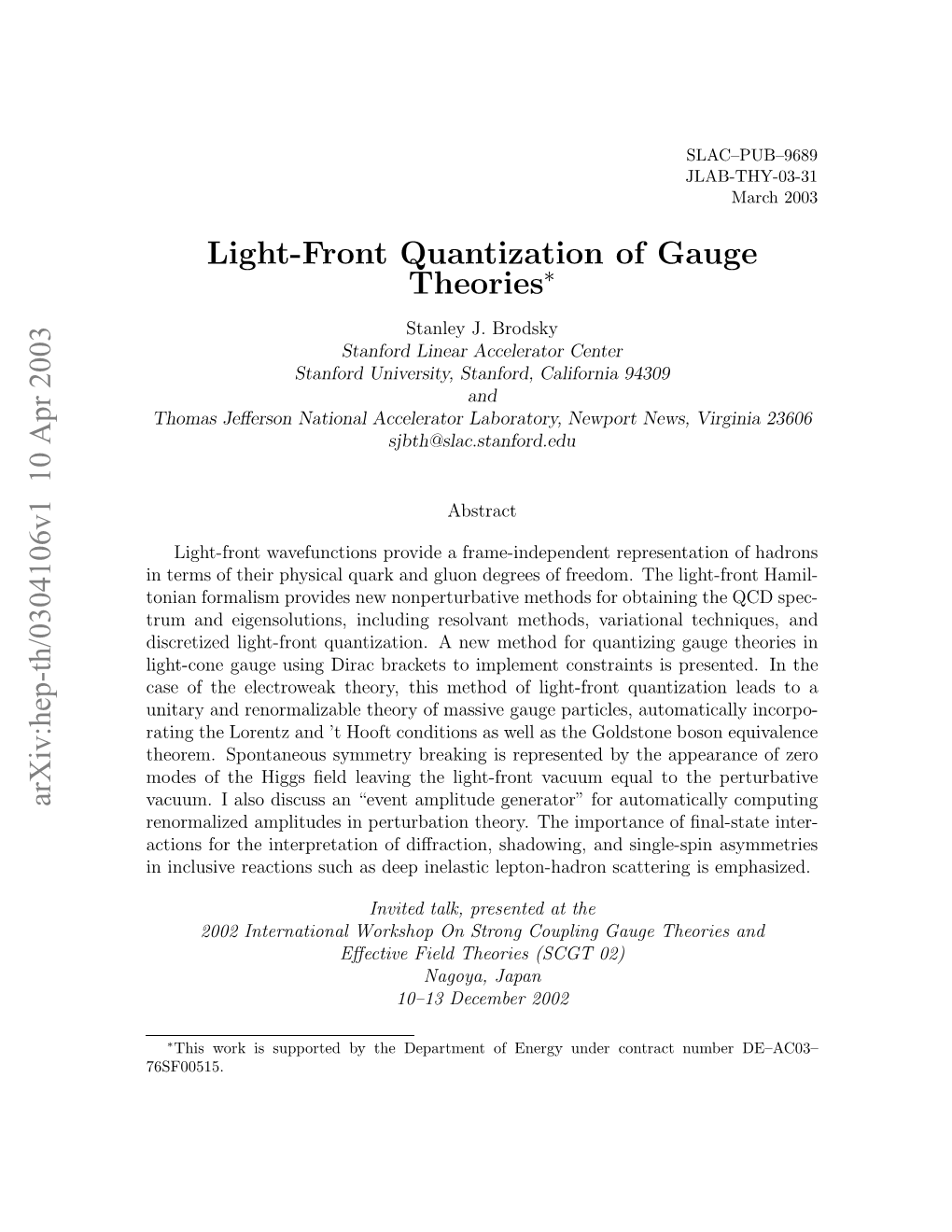 Light-Front Quantization of Gauge Theories