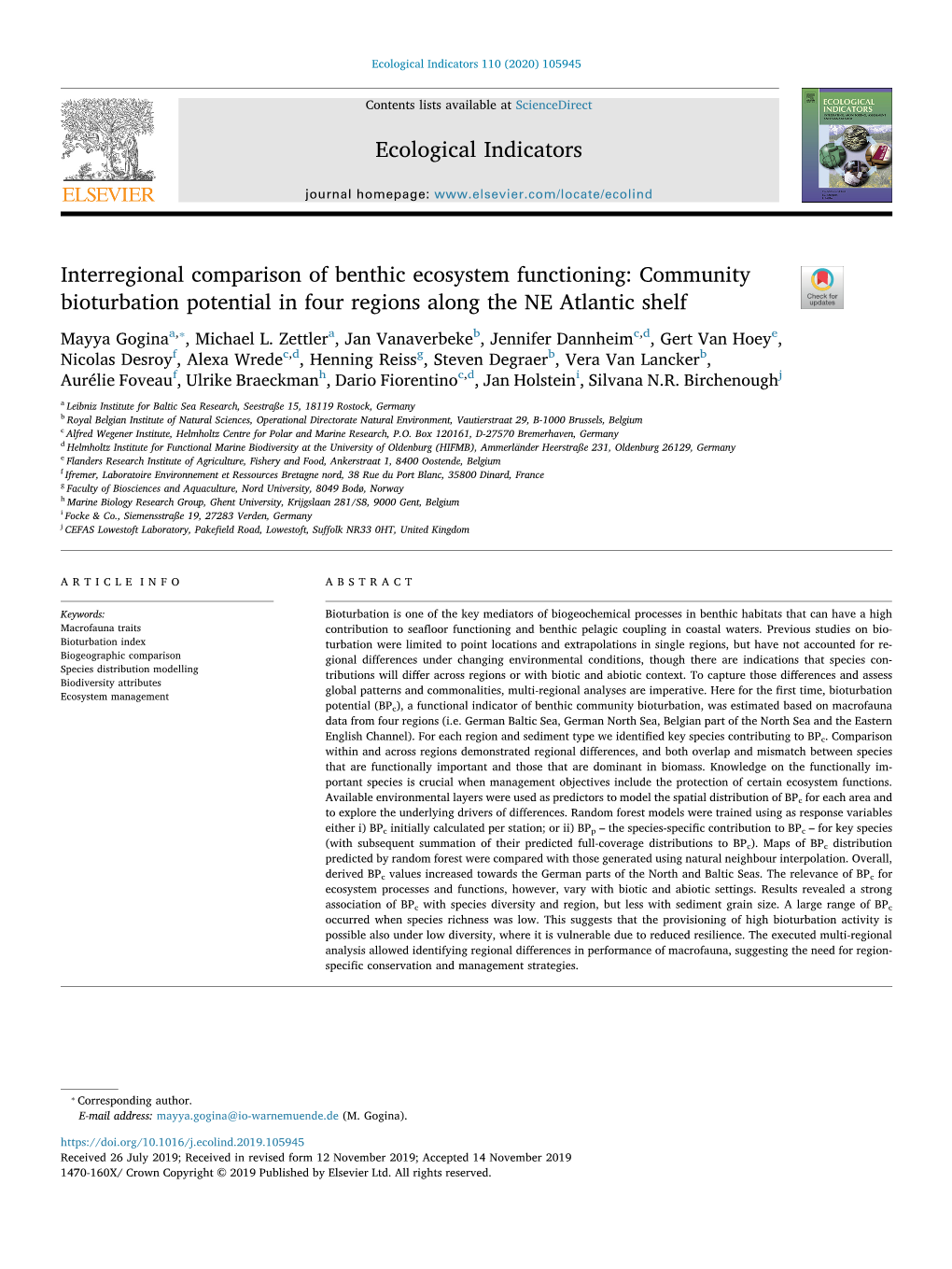 Interregional Comparison of Benthic Ecosystem Functioning Community