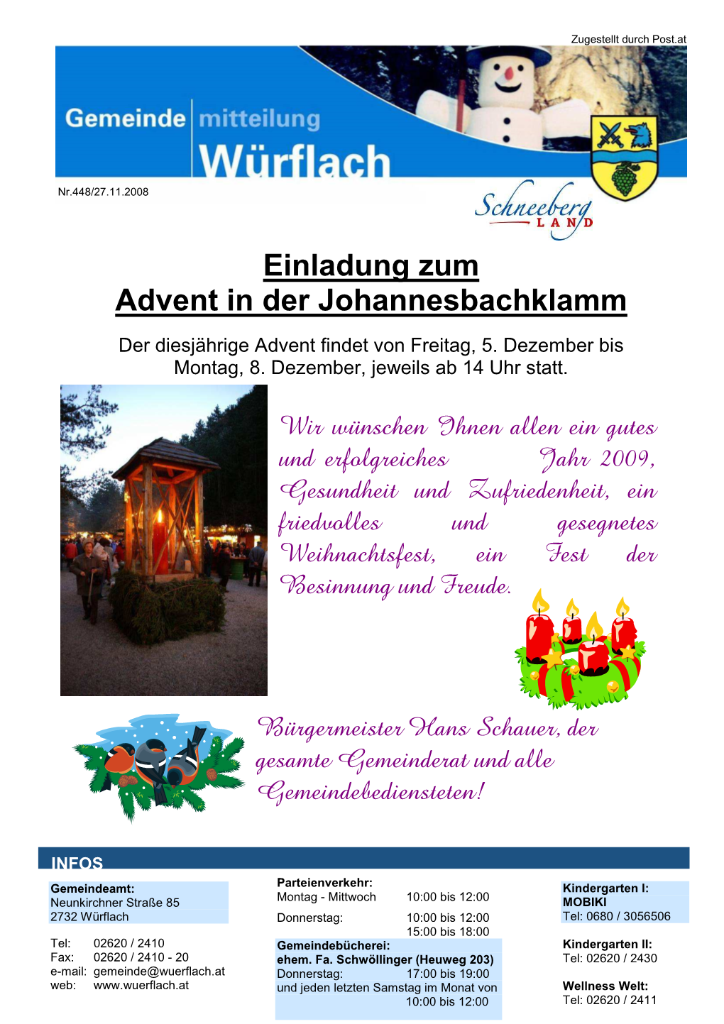 Einladung Zum Advent in Der Johannesbachklamm