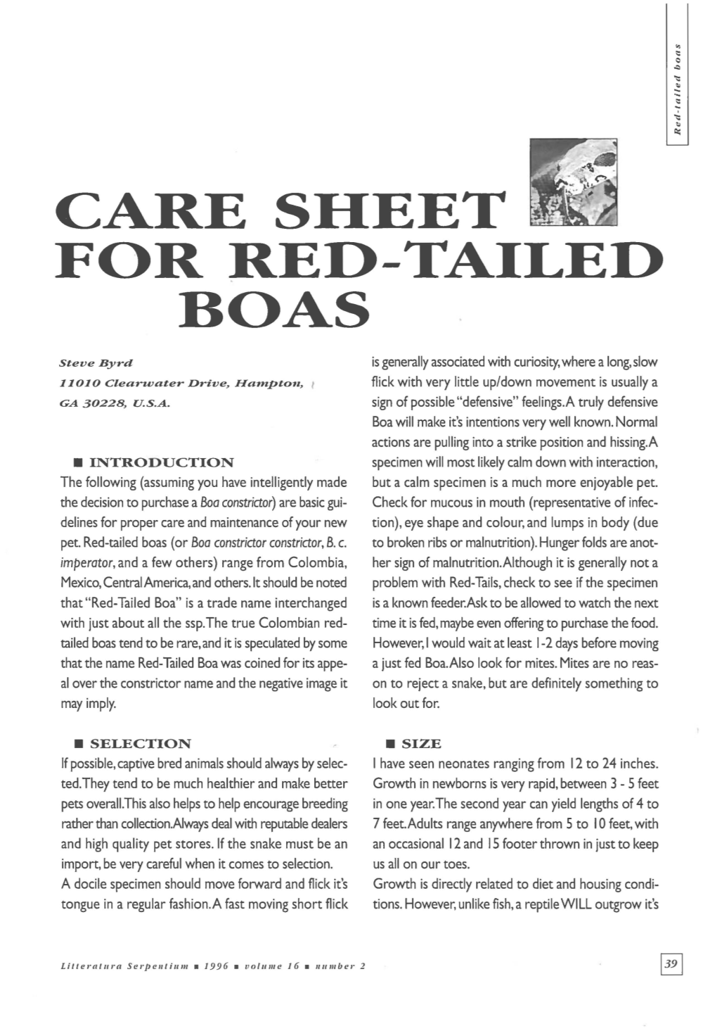 Care Sheet for Red-Tailed Boas