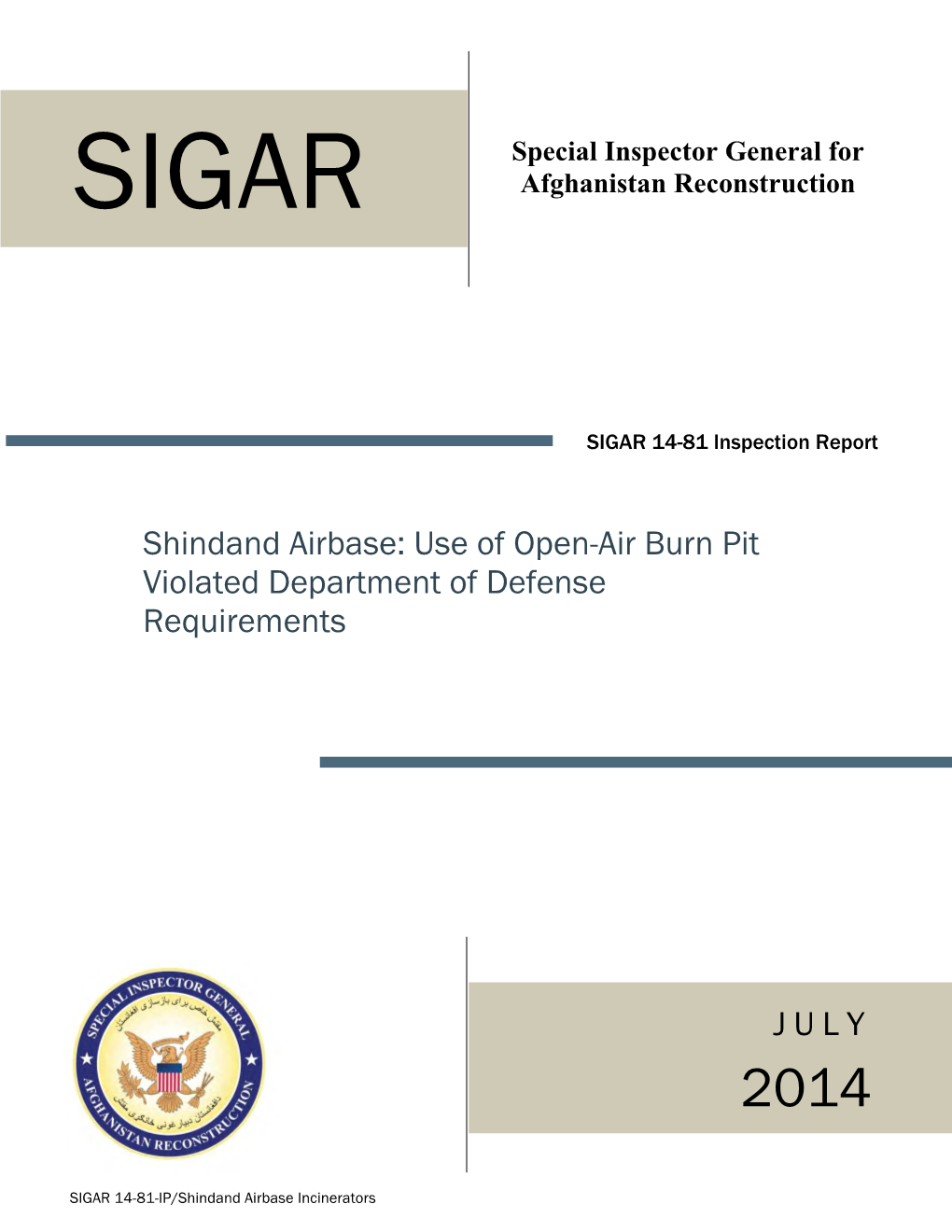 Shindand Airbase: Use of Open-Air Burn Pit Violated Department of Defense Requirements